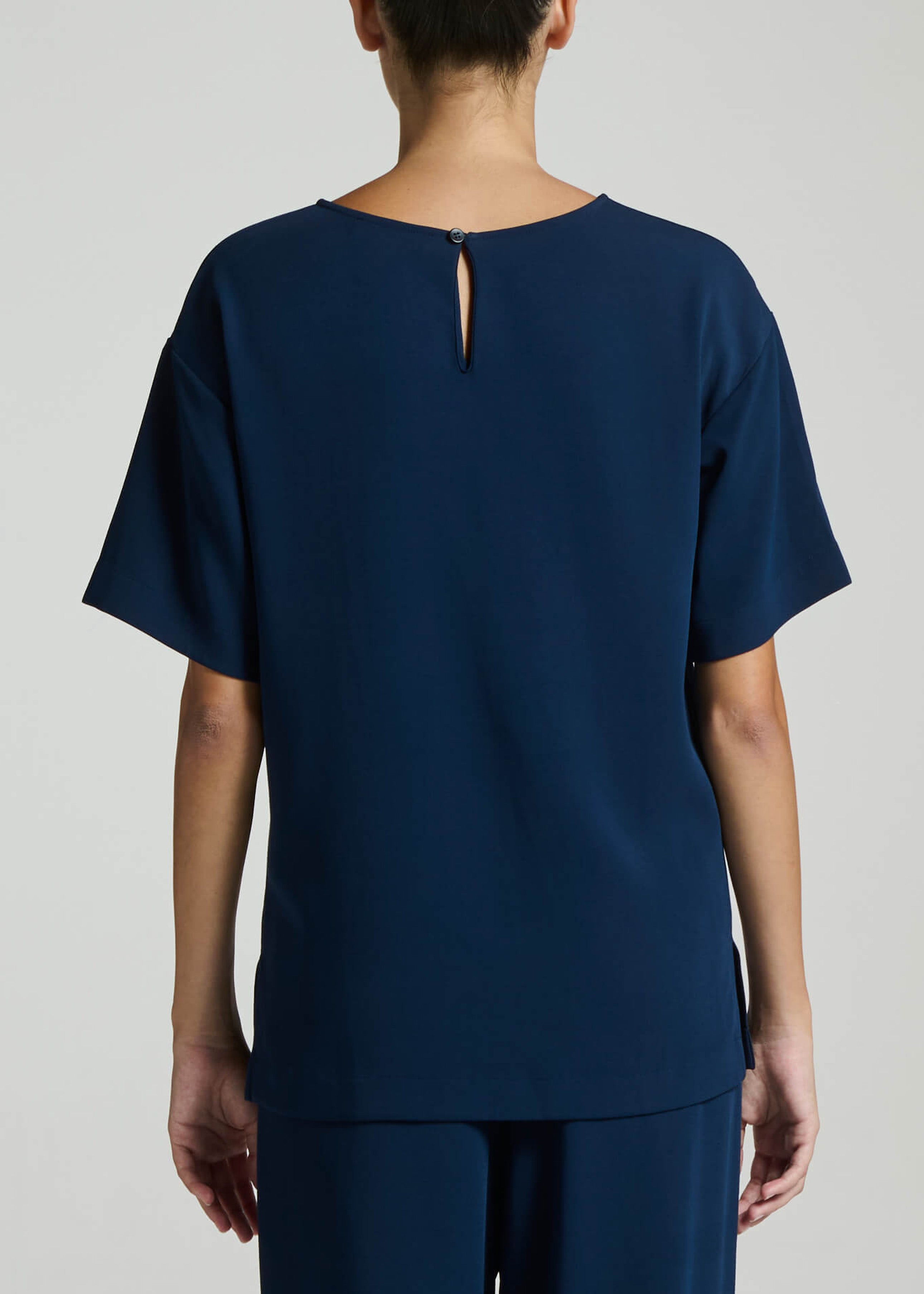 Talia T-Shirt Navy Viscose Crepe