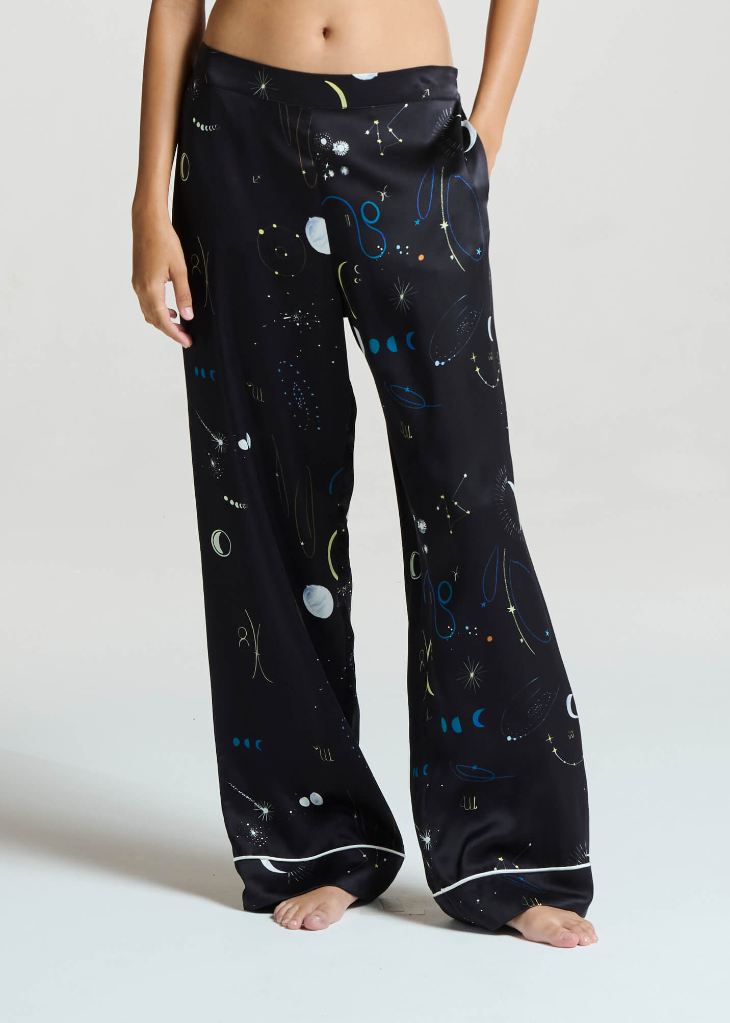 London Pyjama Bottom Celestial Noir Silk Charmeuse