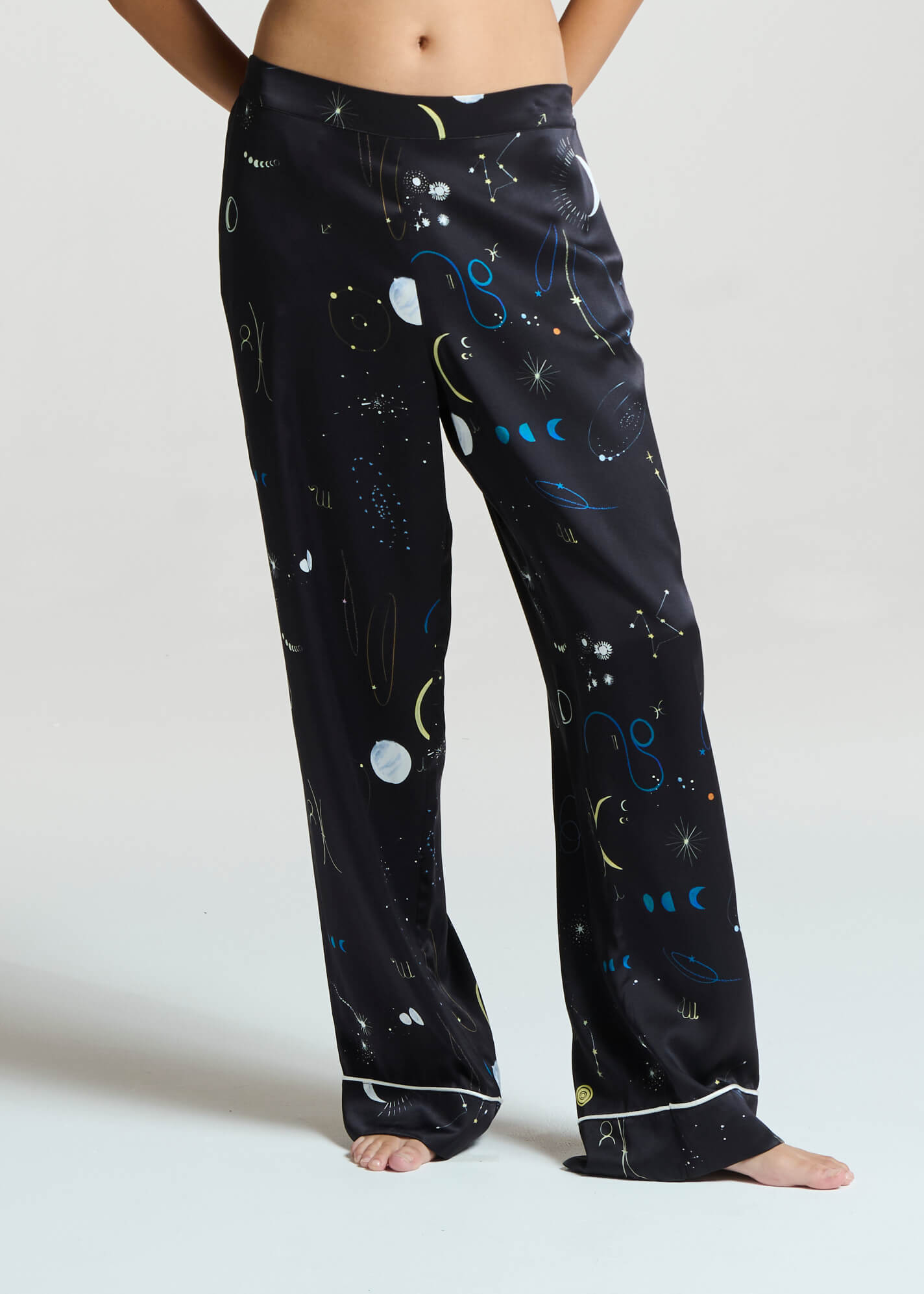 London Pyjama Bottom Celestial Noir Silk Charmeuse