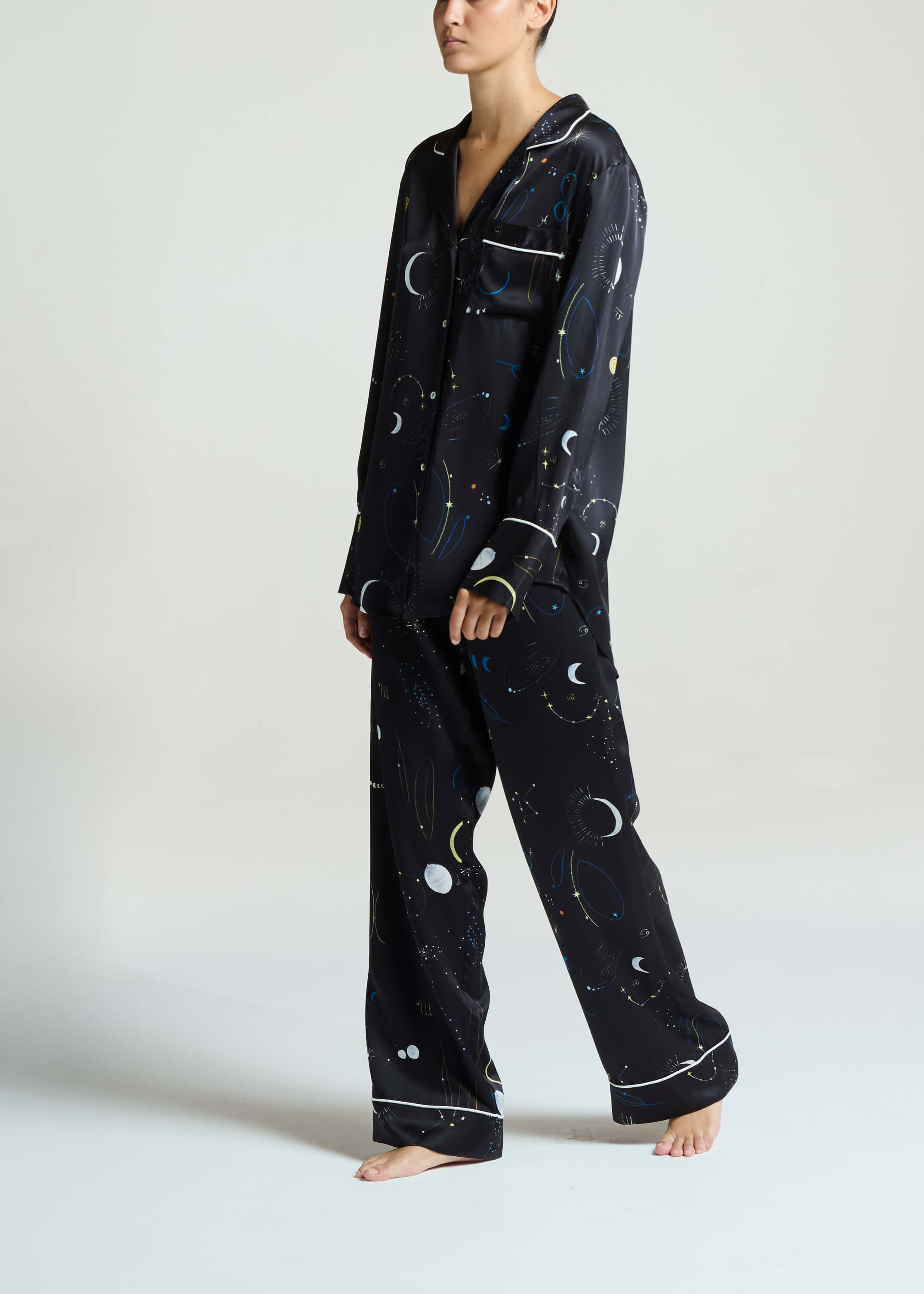 London Pyjama Bottom Celestial Noir Silk Charmeuse