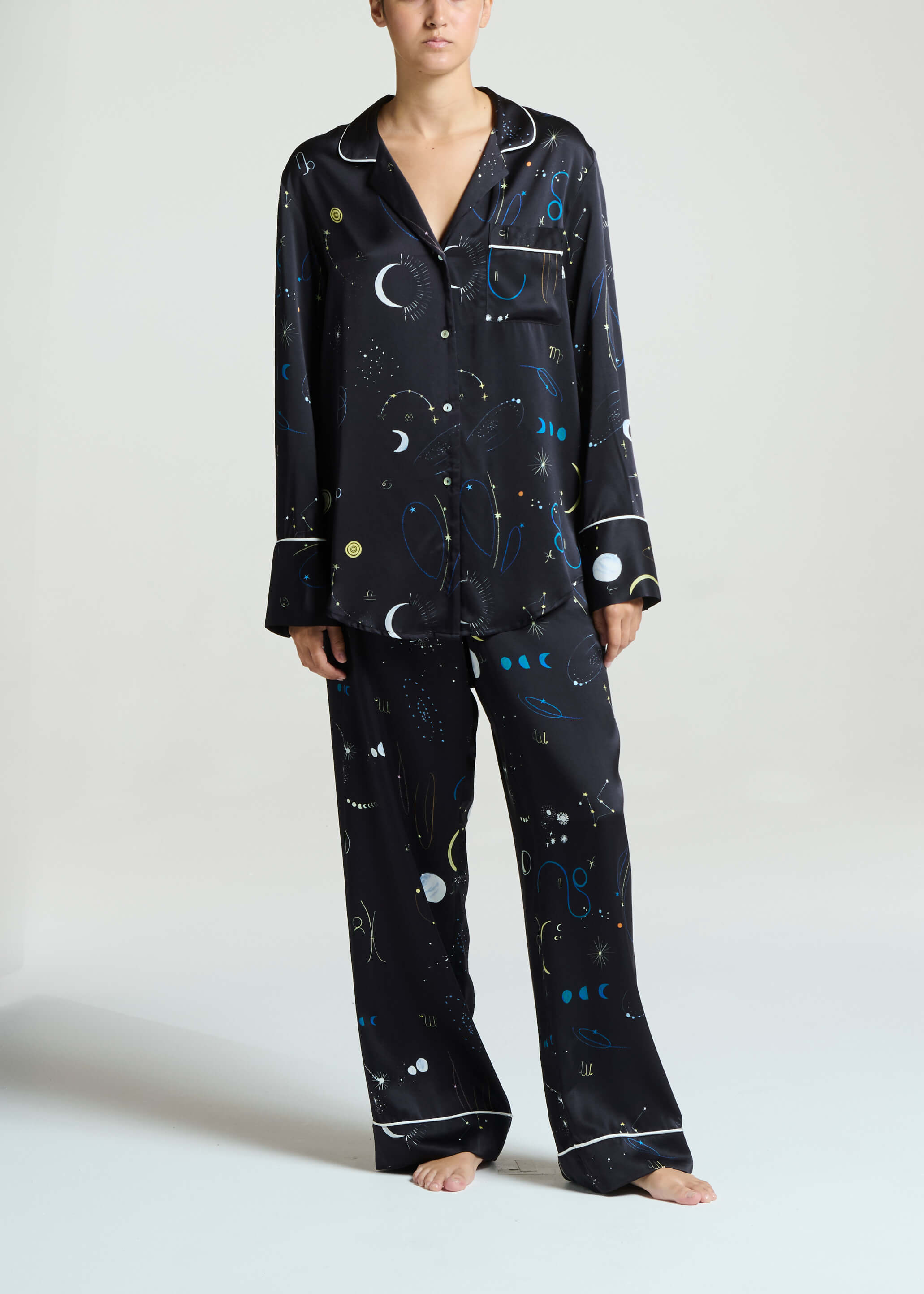 London Pyjama Bottom Celestial Noir Silk Charmeuse