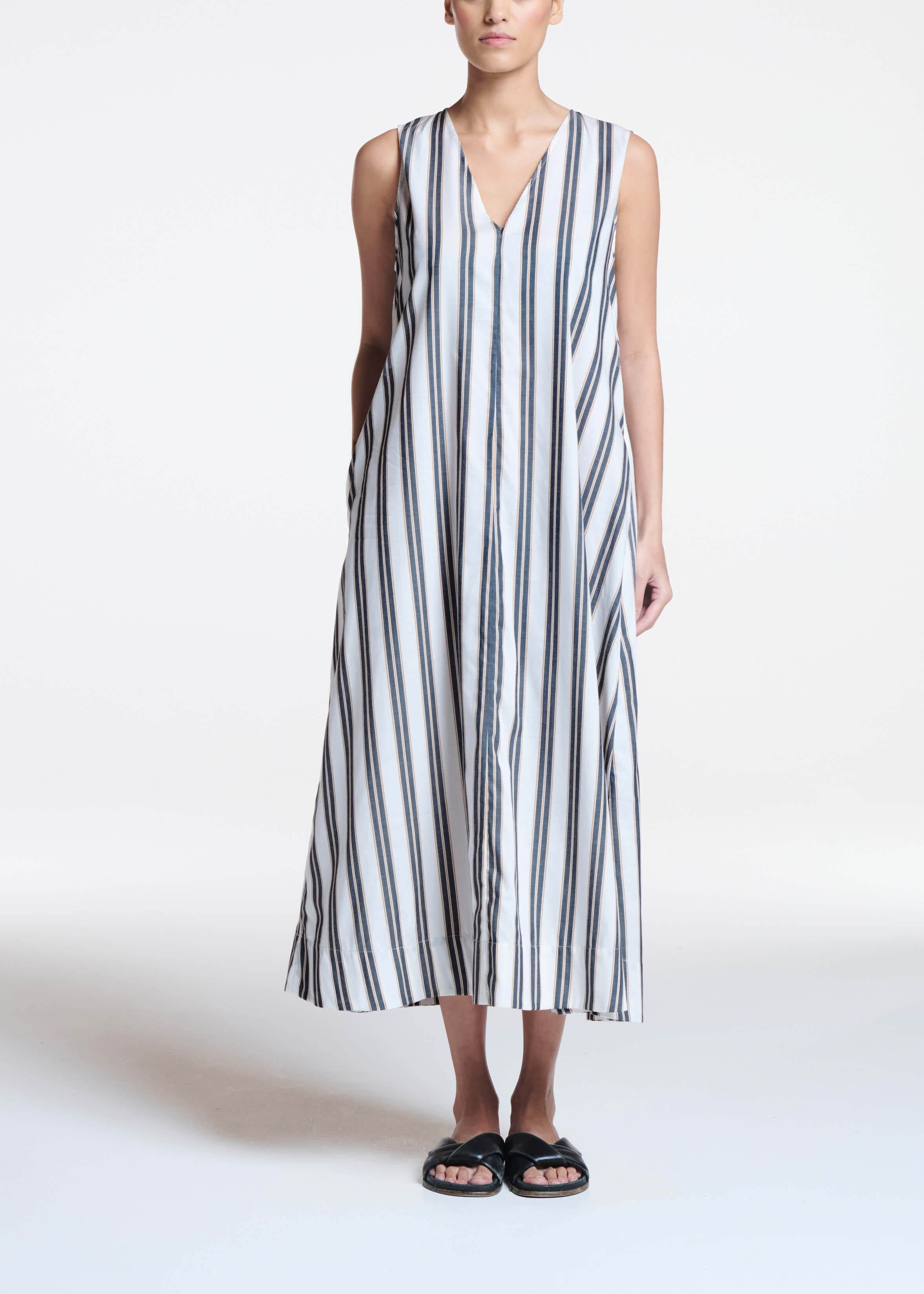 Nisha Dress Black Sand Stripe Cotton Viscose