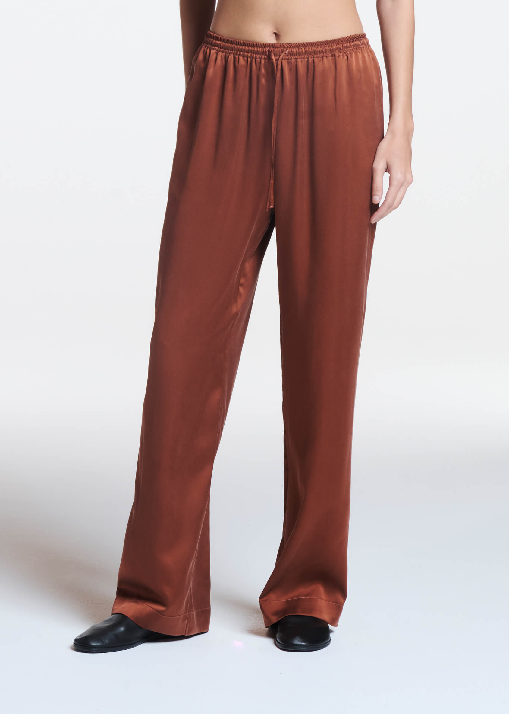 Aurelia Trouser Brick Red Silk Charmeuse