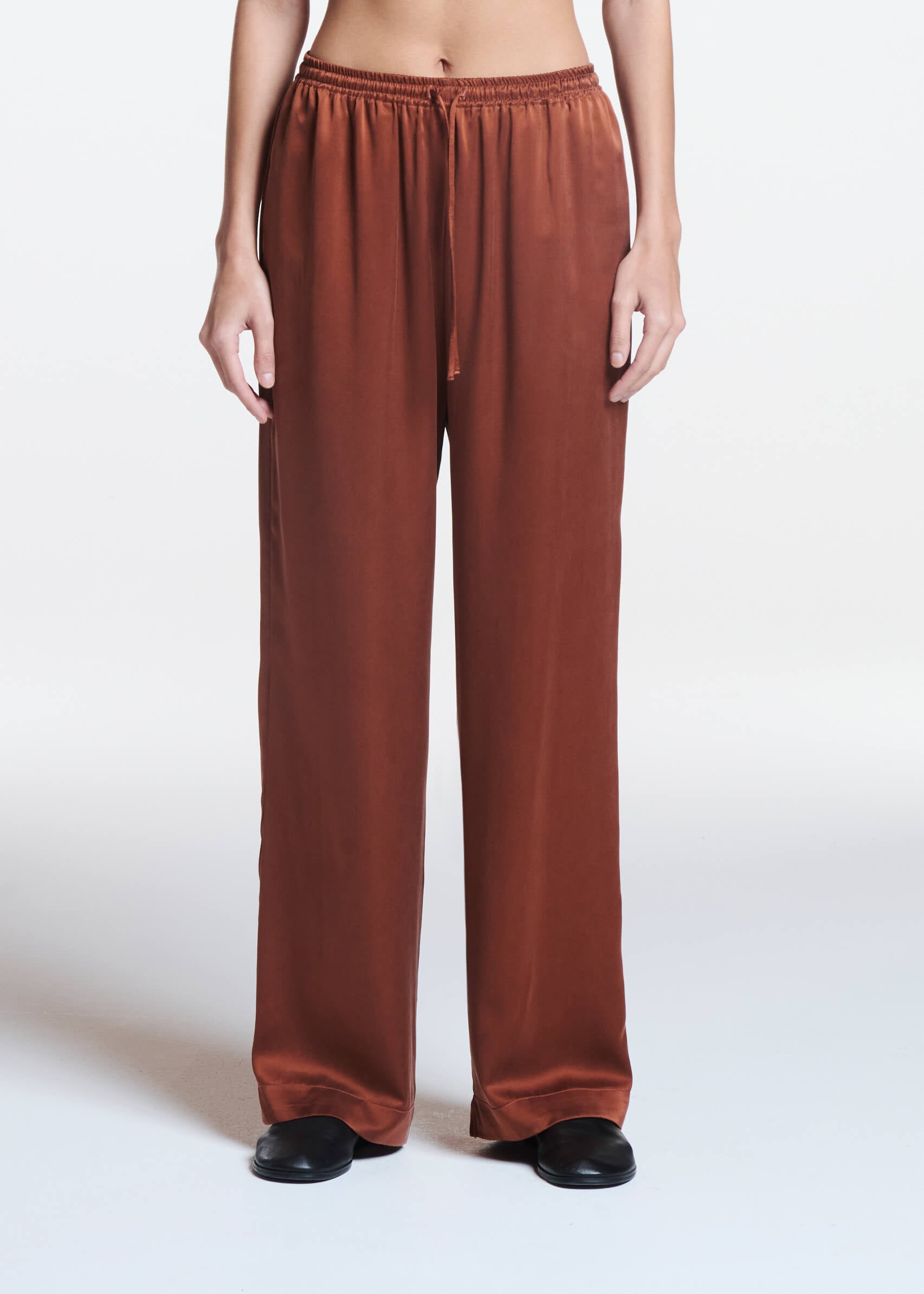 Aurelia Trouser Brick Red Silk Charmeuse