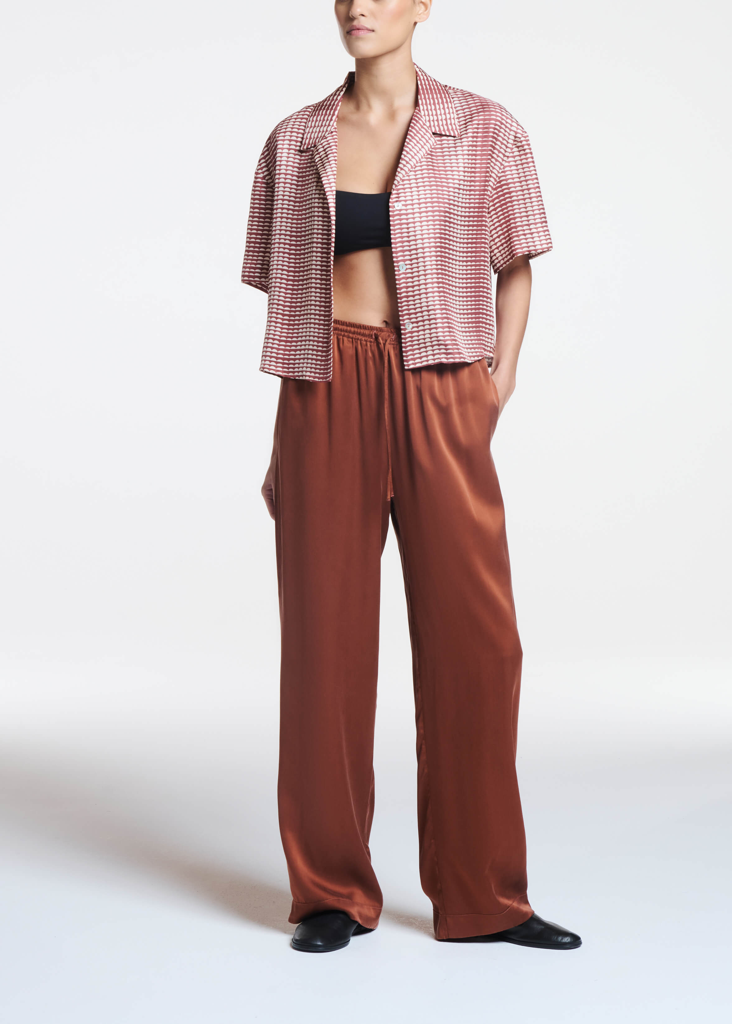 Aurelia Trouser Brick Red Silk Charmeuse