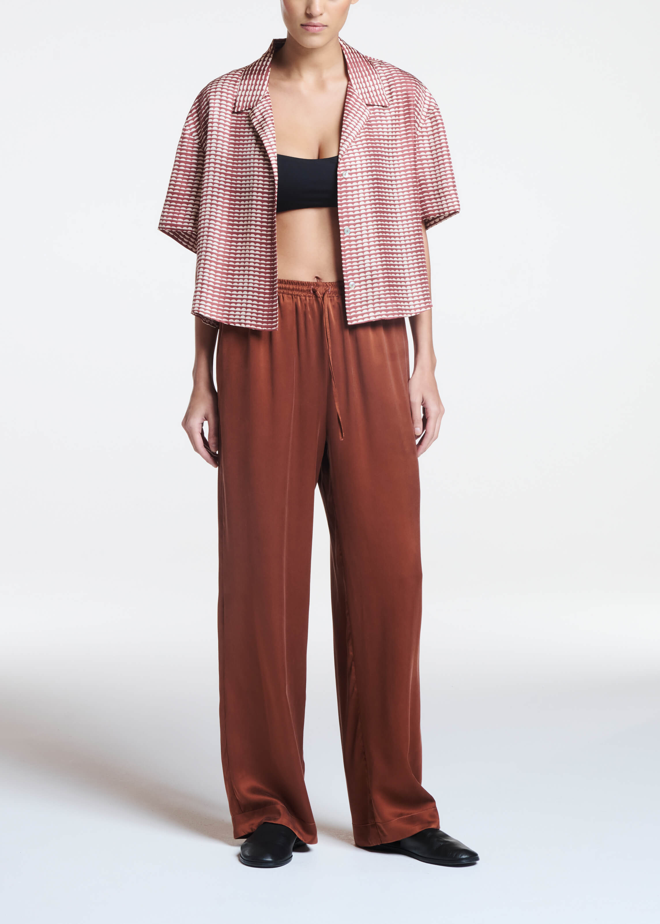 Aurelia Trouser Brick Red Silk Charmeuse