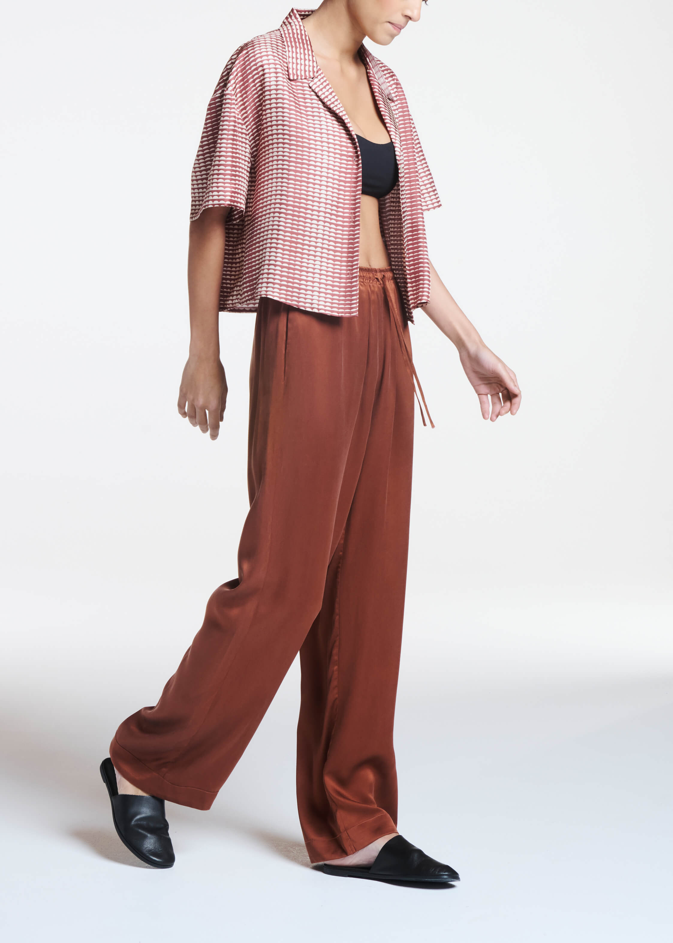 Aurelia Trouser Brick Red Silk Charmeuse