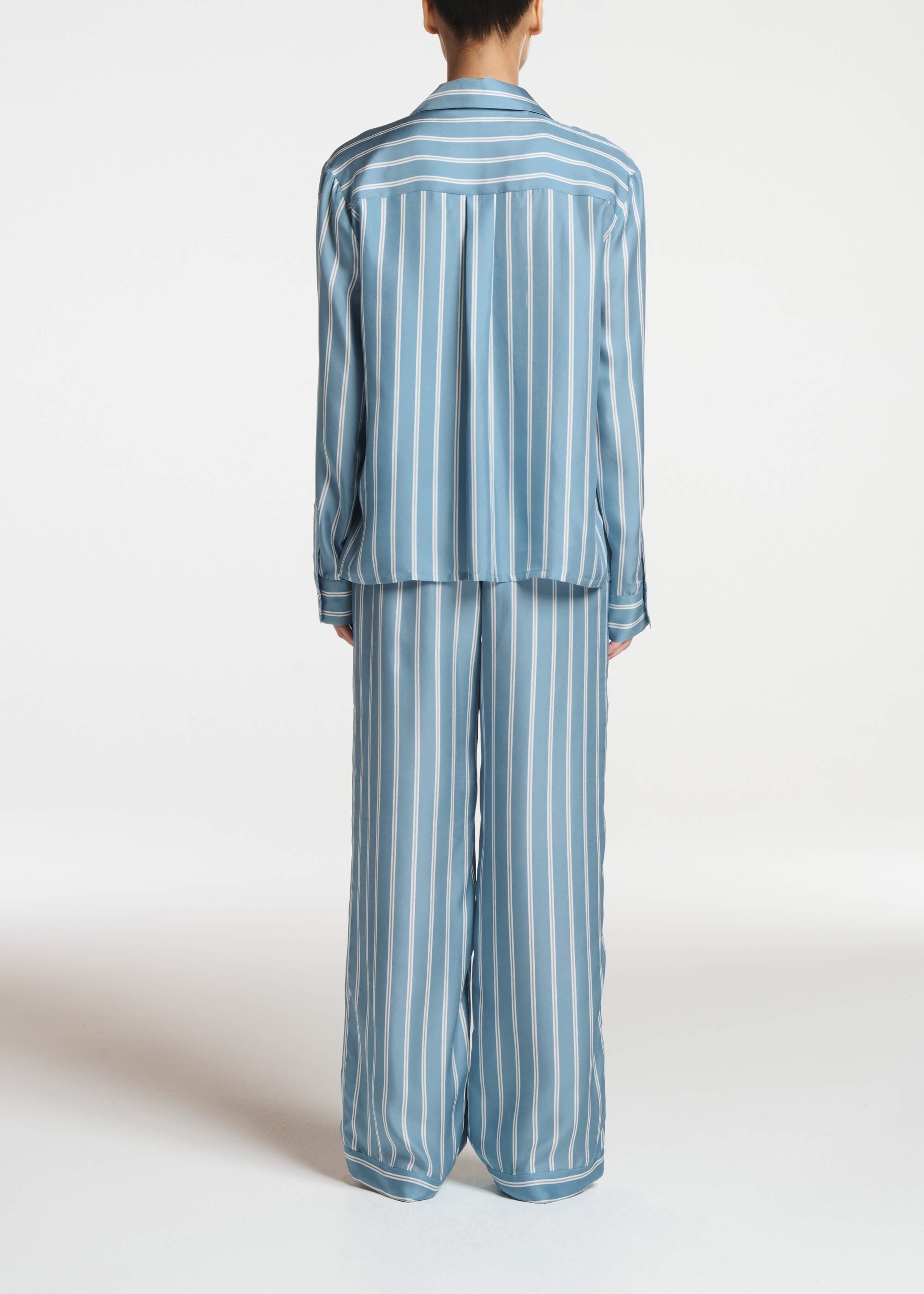 Aurelia Trouser Sky Stripe Blue White Bronze Silk Twill