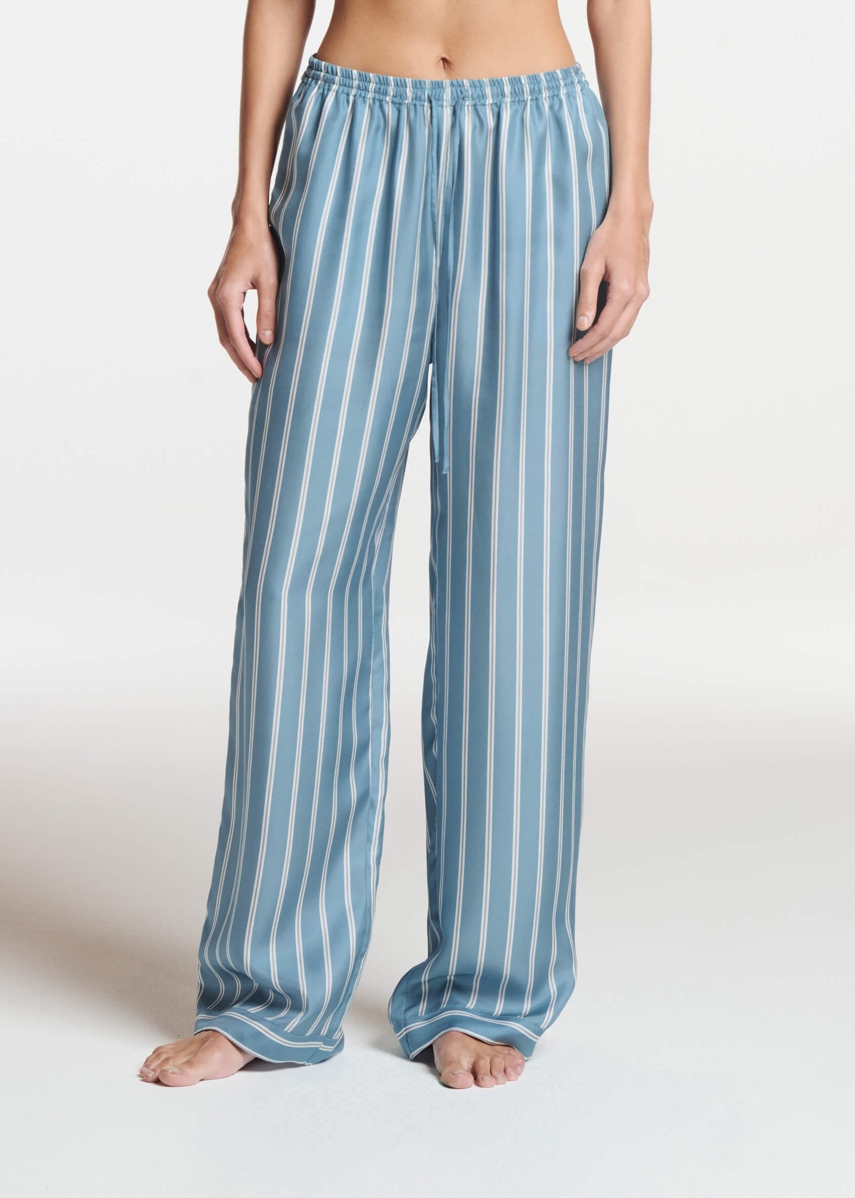 Aurelia Trouser Sky Stripe Blue White Bronze Silk Twill