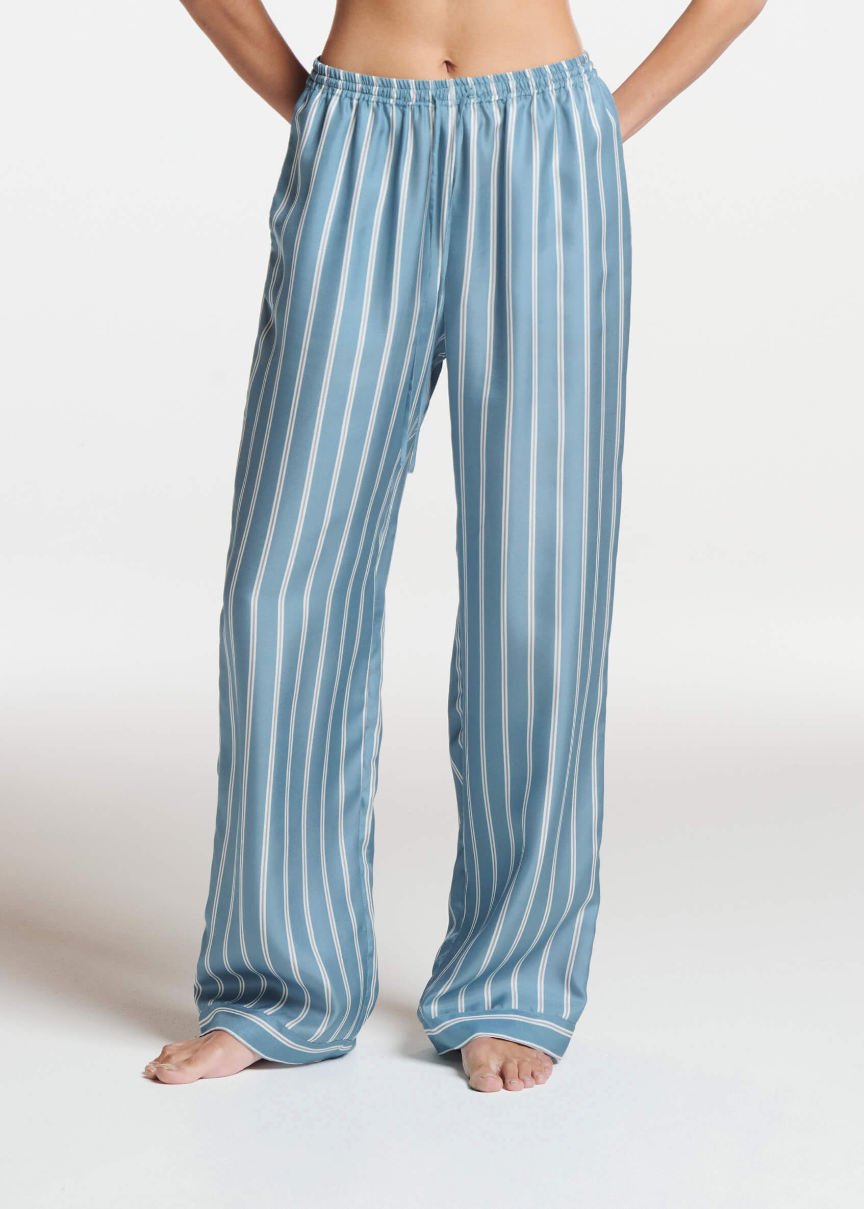 Aurelia Trouser Sky Stripe Blue White Bronze Silk Twill