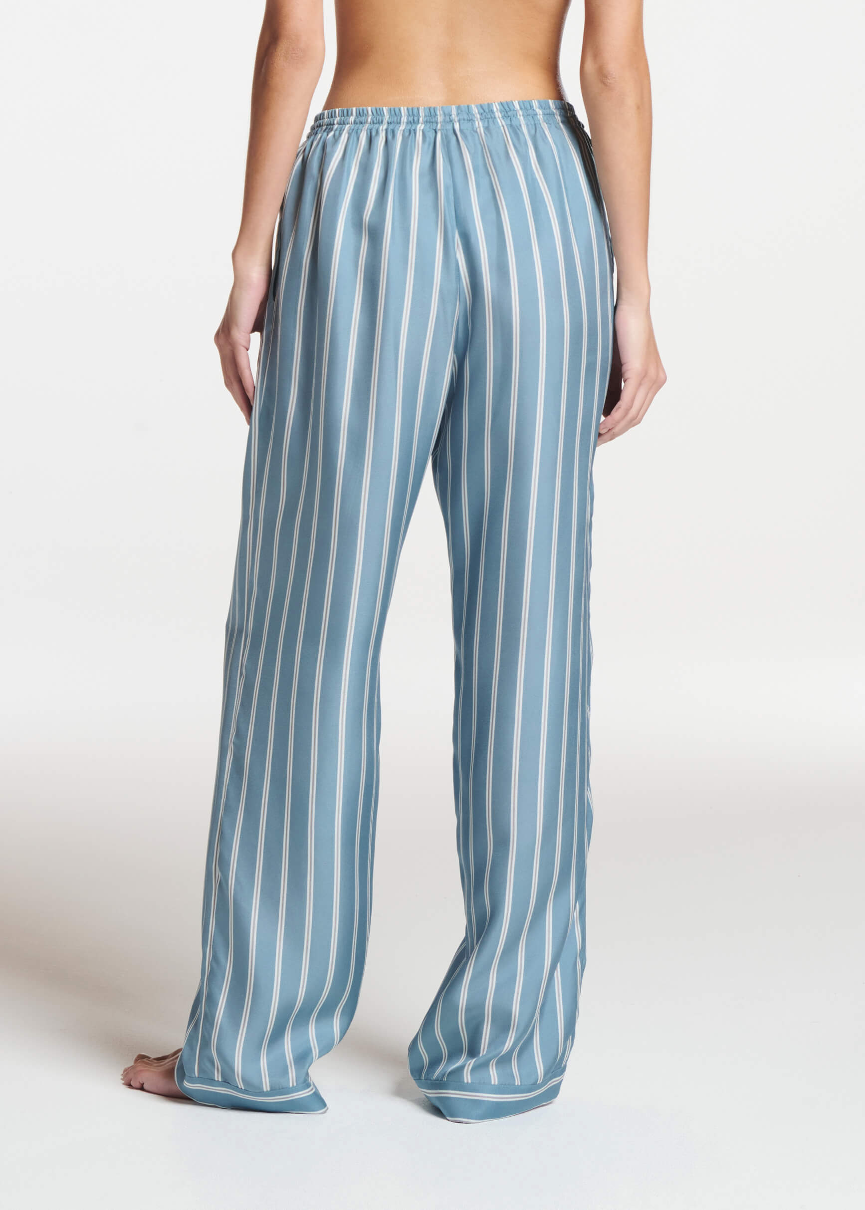 Aurelia Trouser Sky Stripe Blue White Bronze Silk Twill