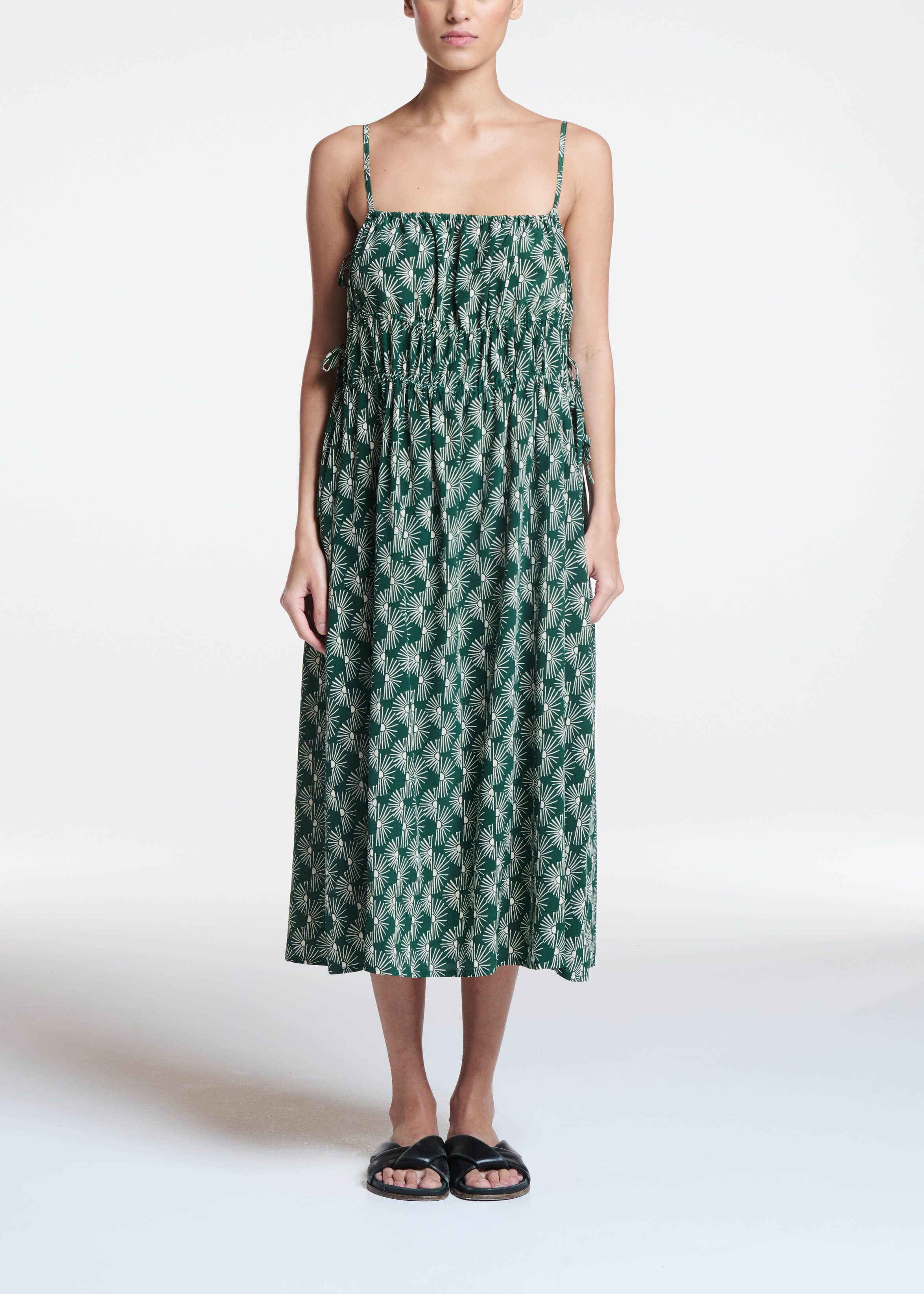 Eze Dress Sunrise Pine Green Silk Crepe