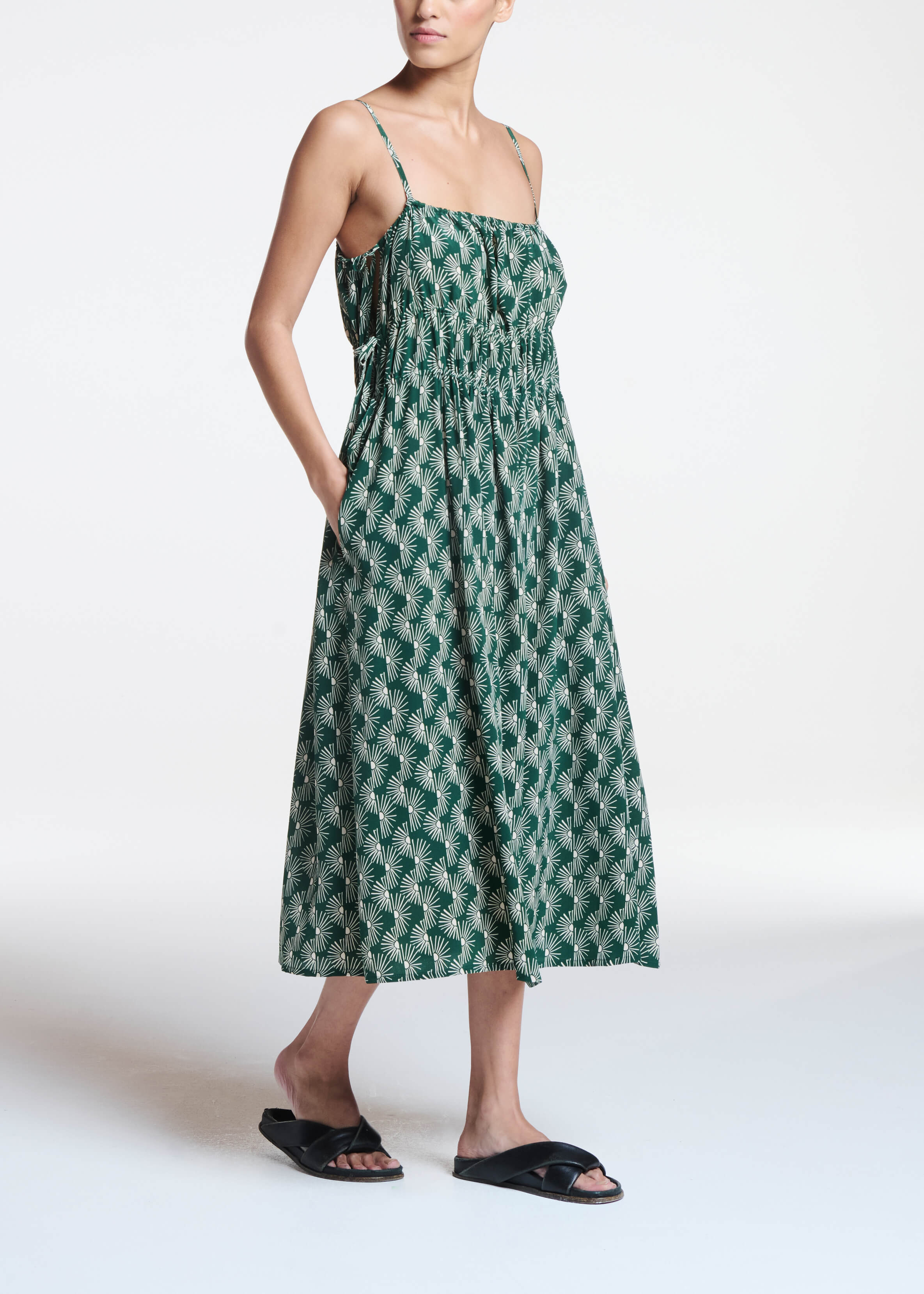 Eze Dress Sunrise Pine Green Silk Crepe