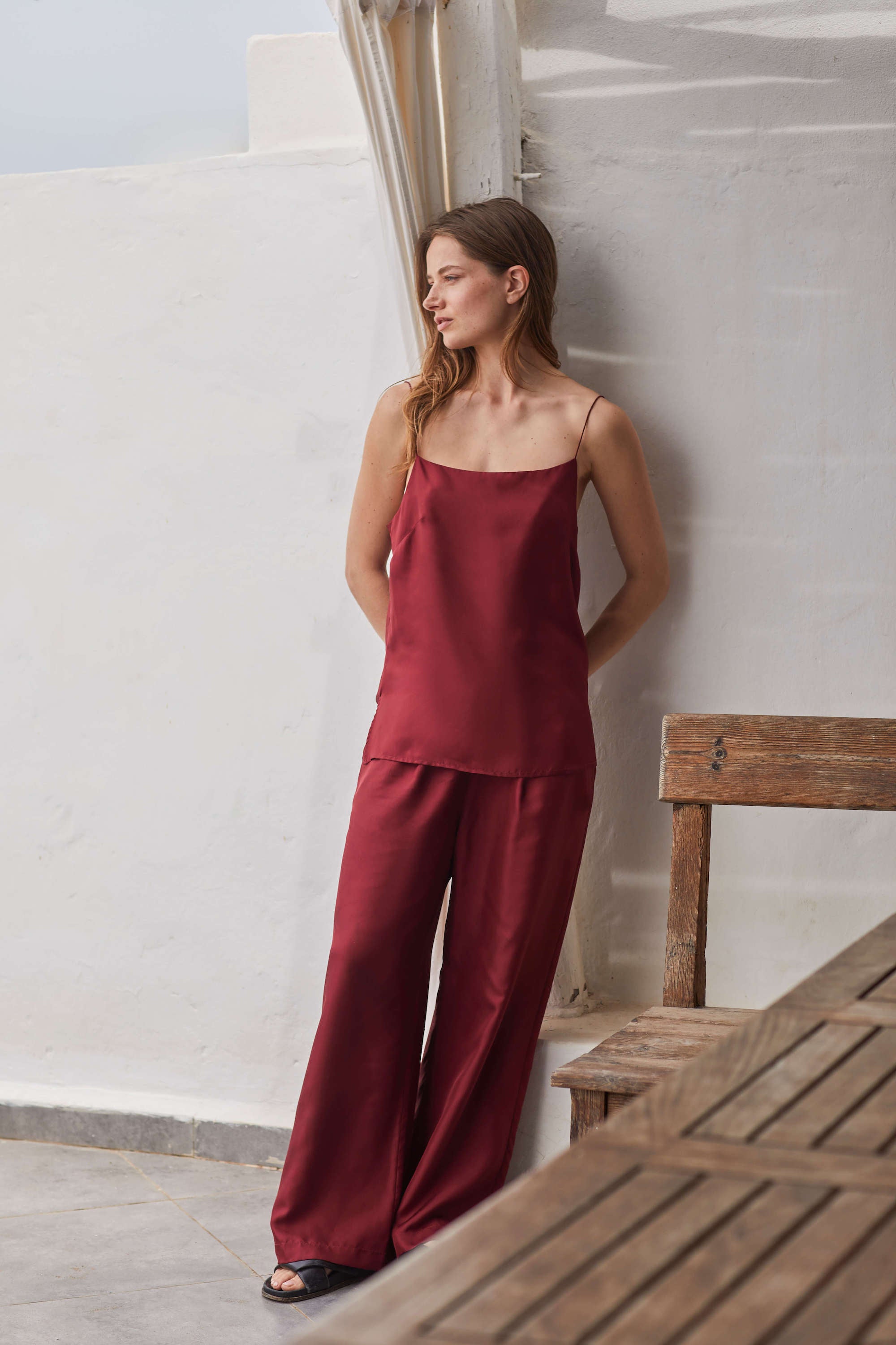 Tulum Cami Burgundy Silk Twill