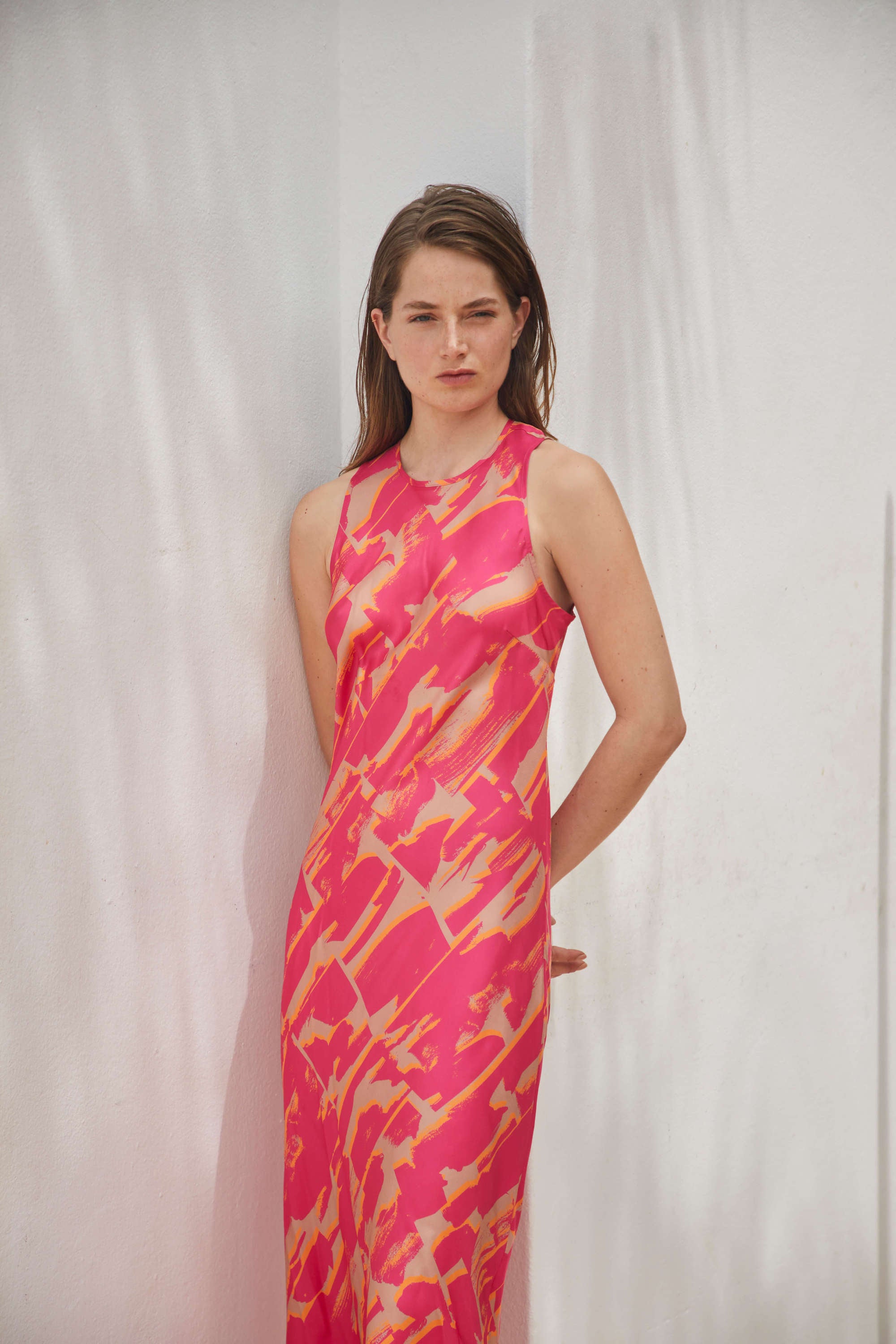 Valentina Dress Brush Stroke Pink Silk Twill