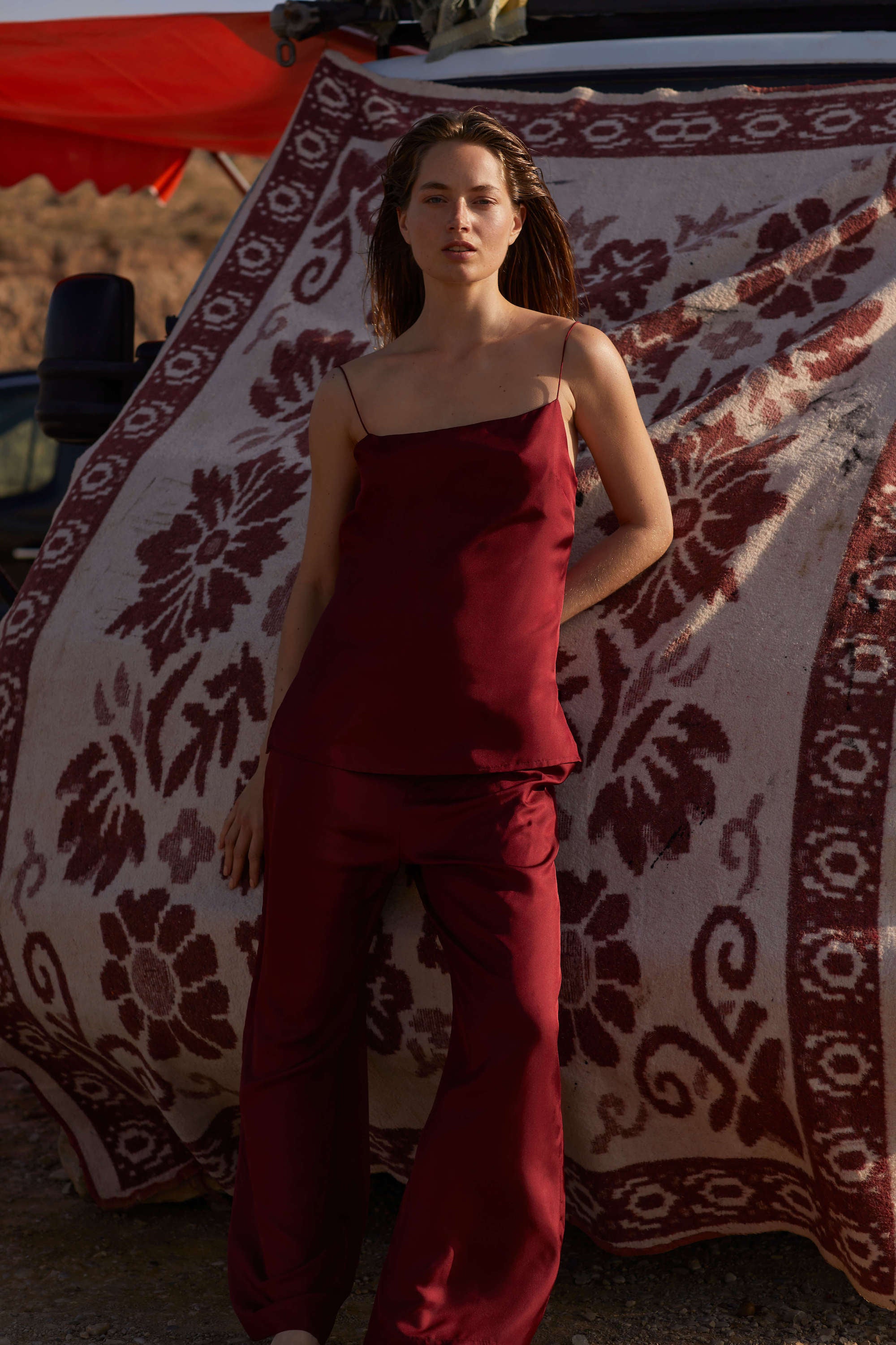 Tulum Cami Burgundy Silk Twill