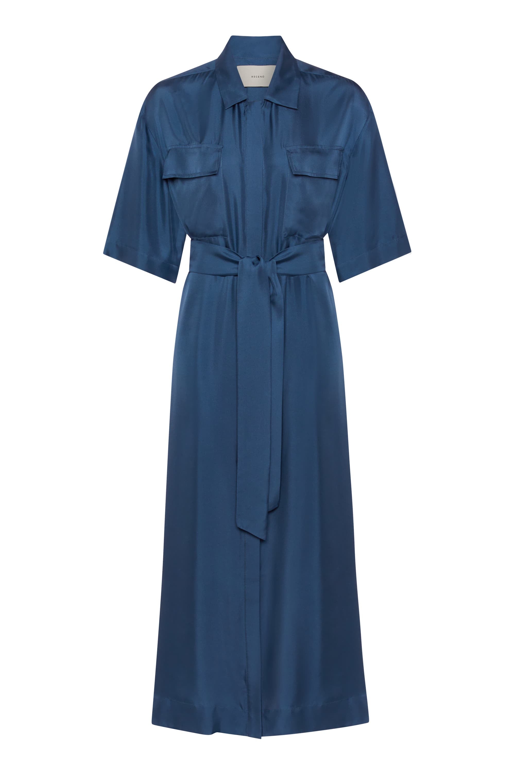 Amina Dress Steel Blue Silk Twill