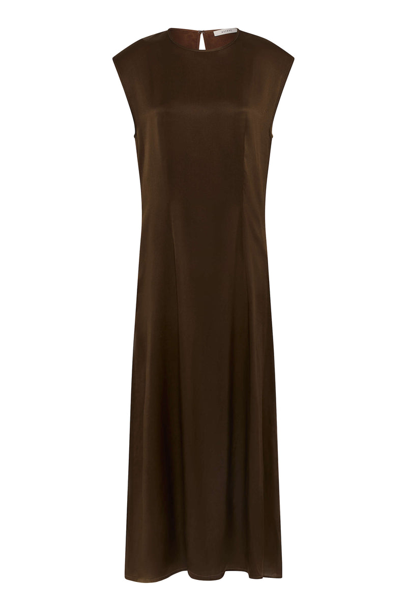 Rose Dress Chocolate Brown Heavy Silk Satin