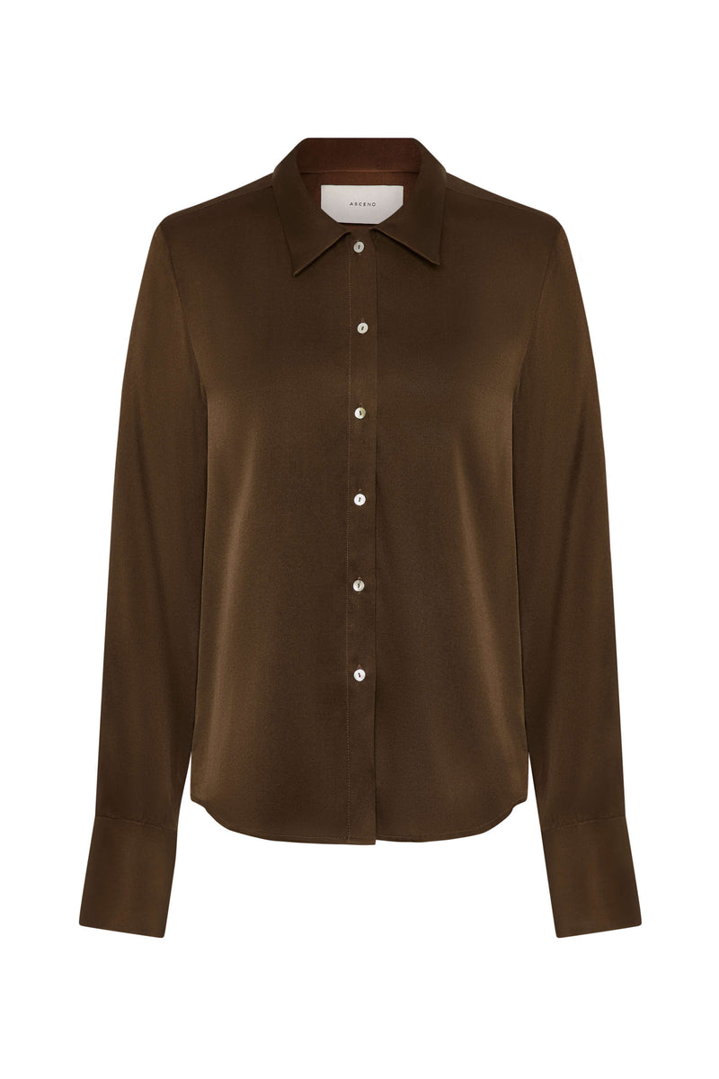 Rylie Shirt Chocolate Brown Heavy Silk Satin