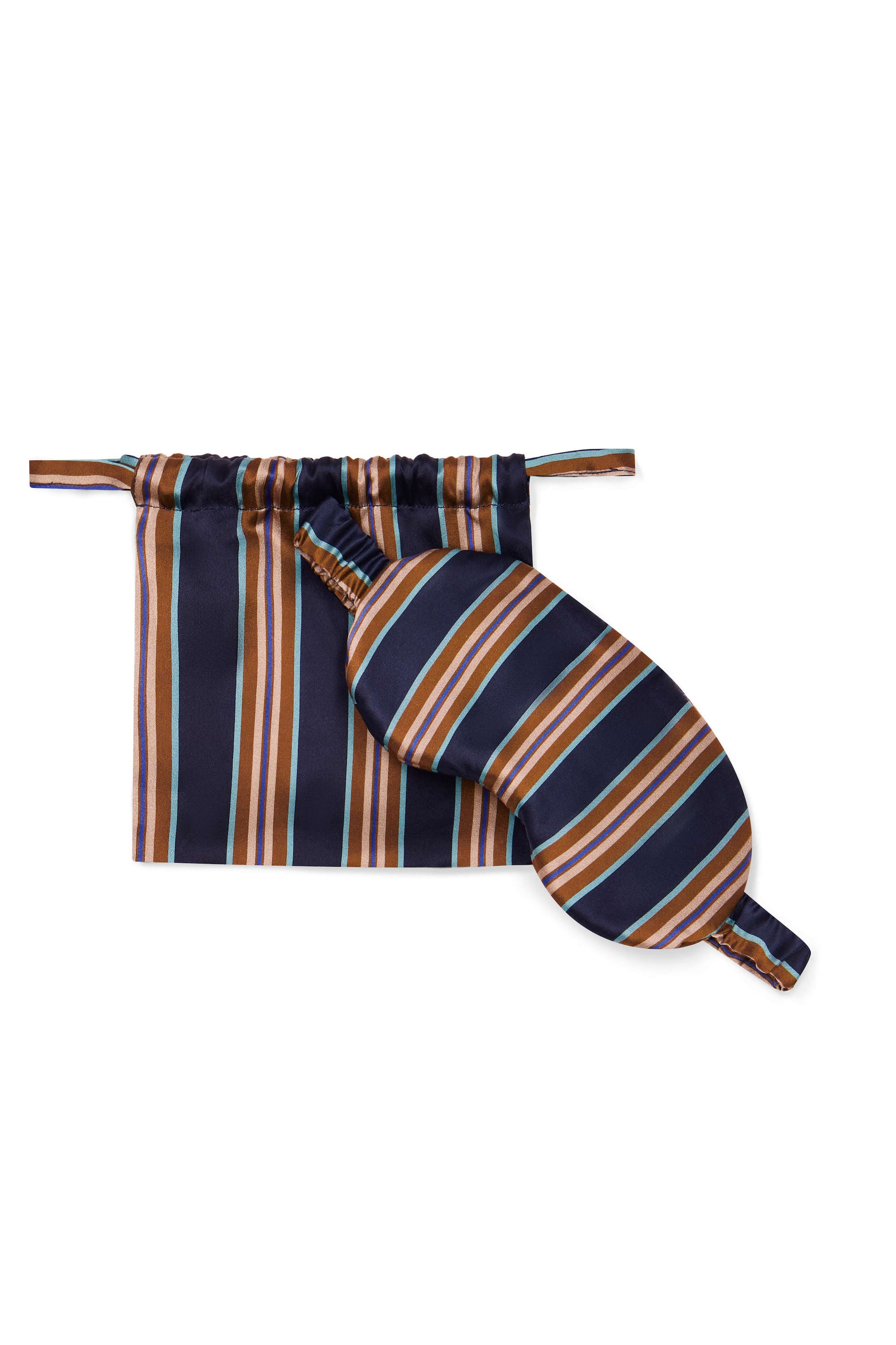 London Eye Mask Brunette Navy Stripe Silk Charmeuse