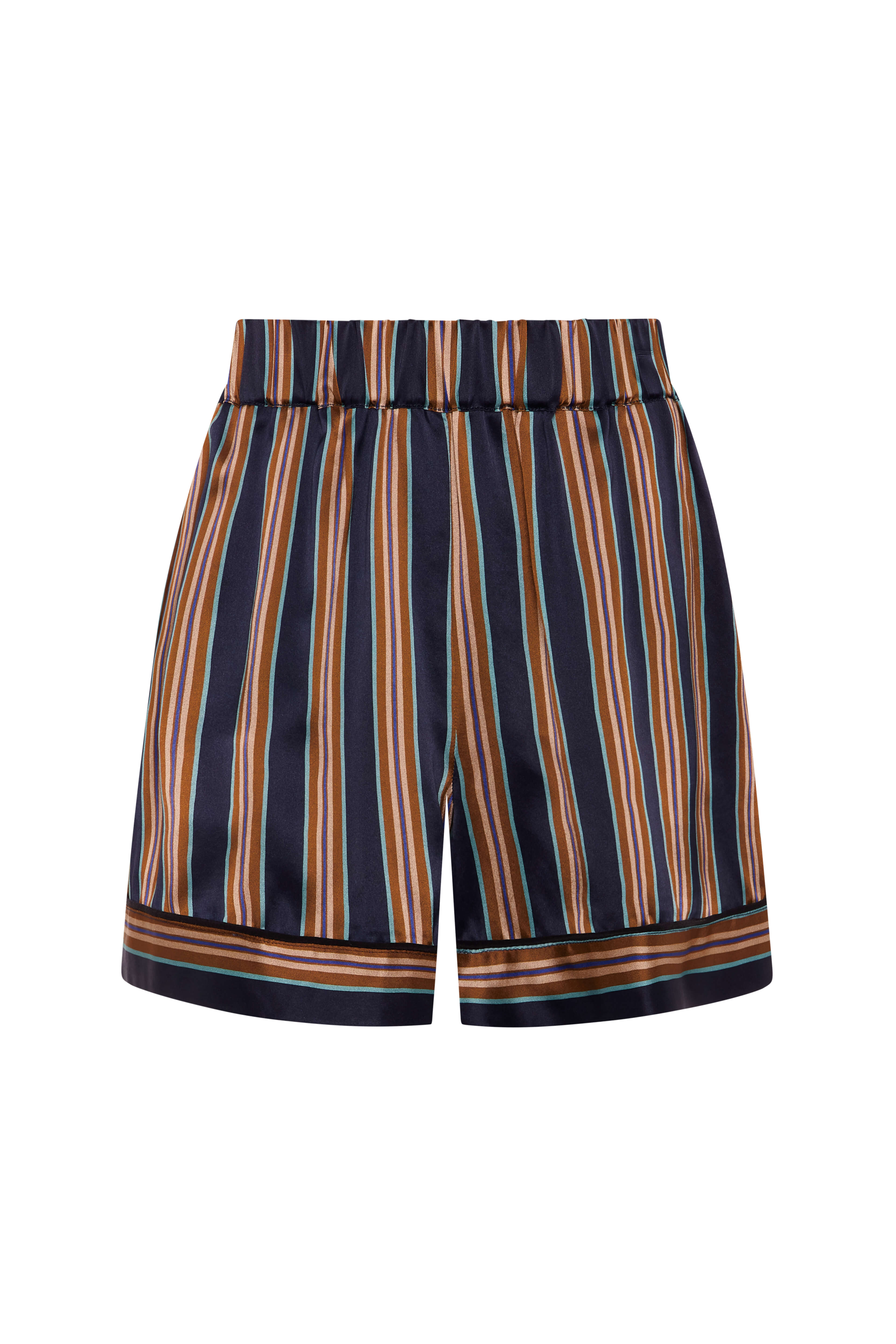 London Pyjama Short Brunette Navy Stripe Silk Charmeuse