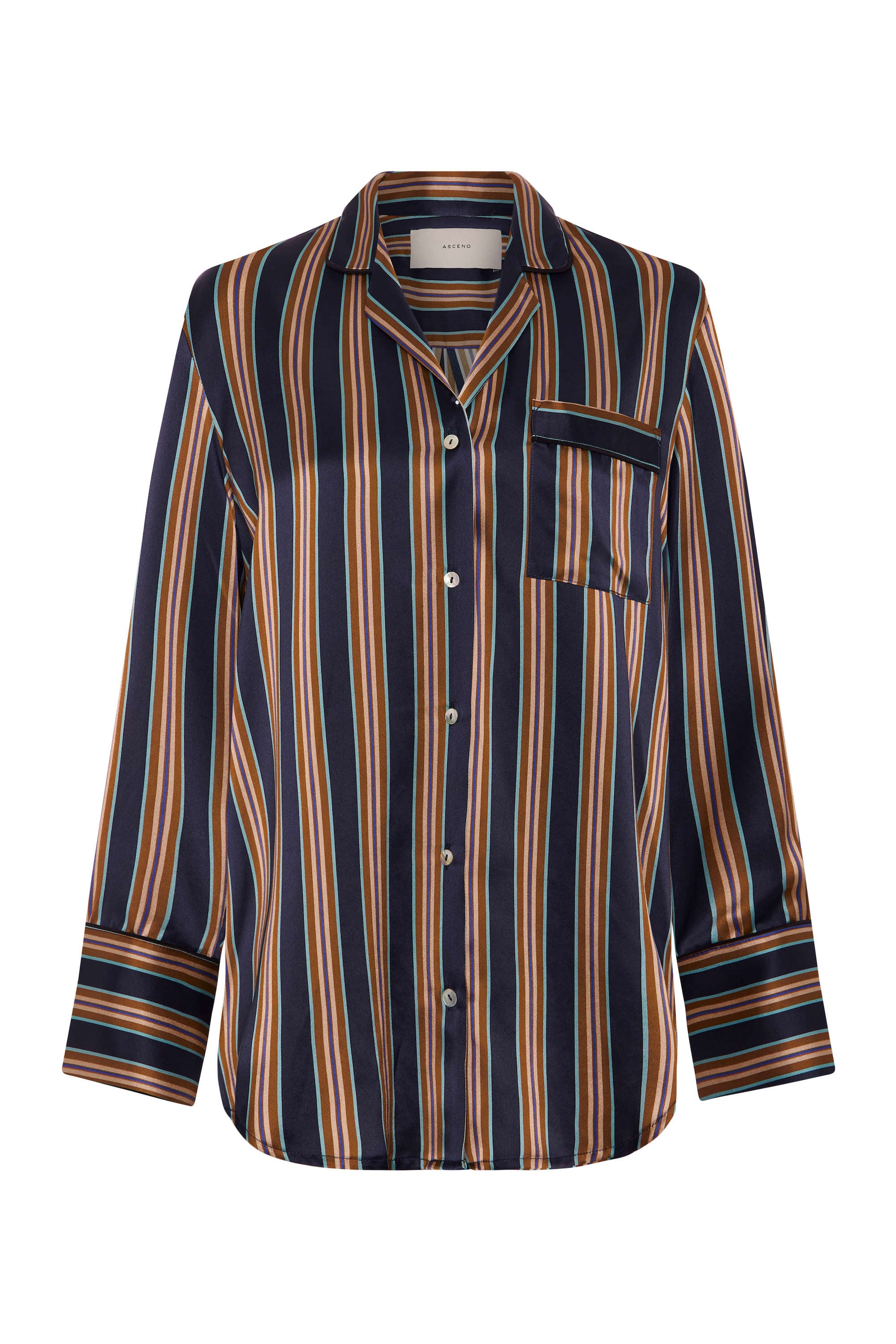 Paris Shirt Brunette Navy Stripe Silk Charmeuse