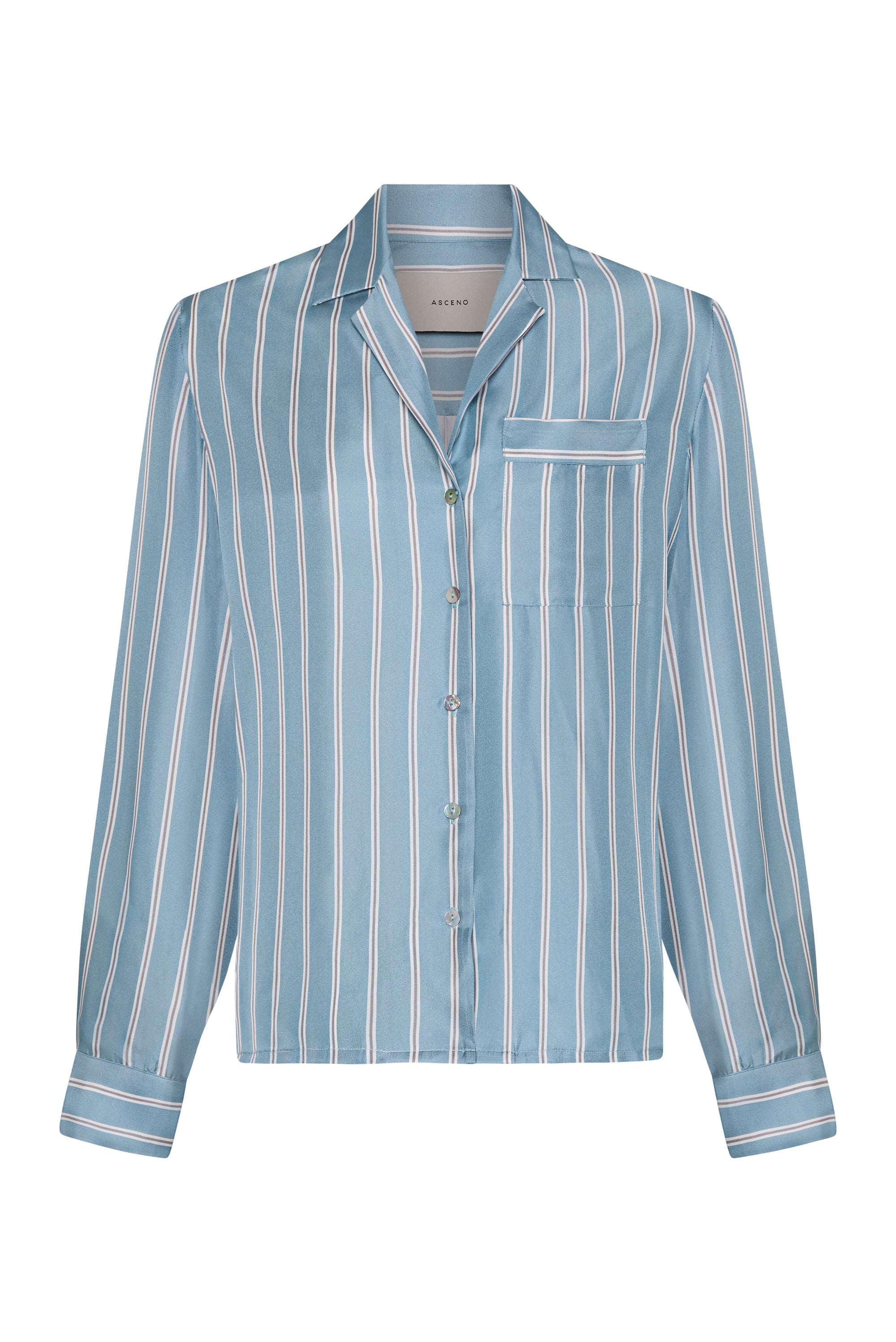 Cabra Shirt Sky Stripe Blue White Bronze Silk Twill