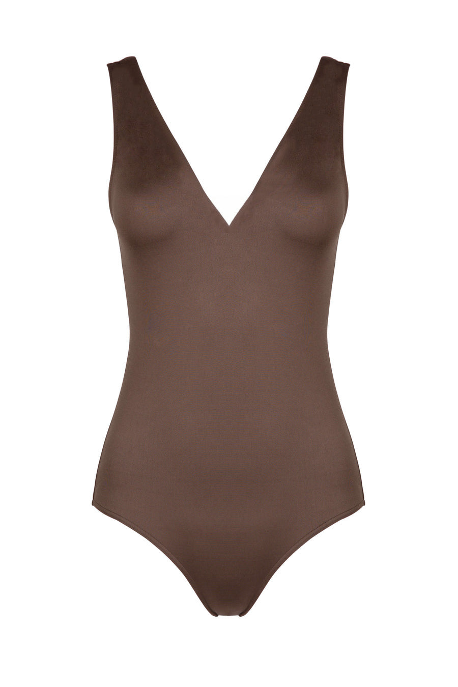 Comporta Dusk Brown V Neck Swimsuit Brown Low Plunge Swimsuit