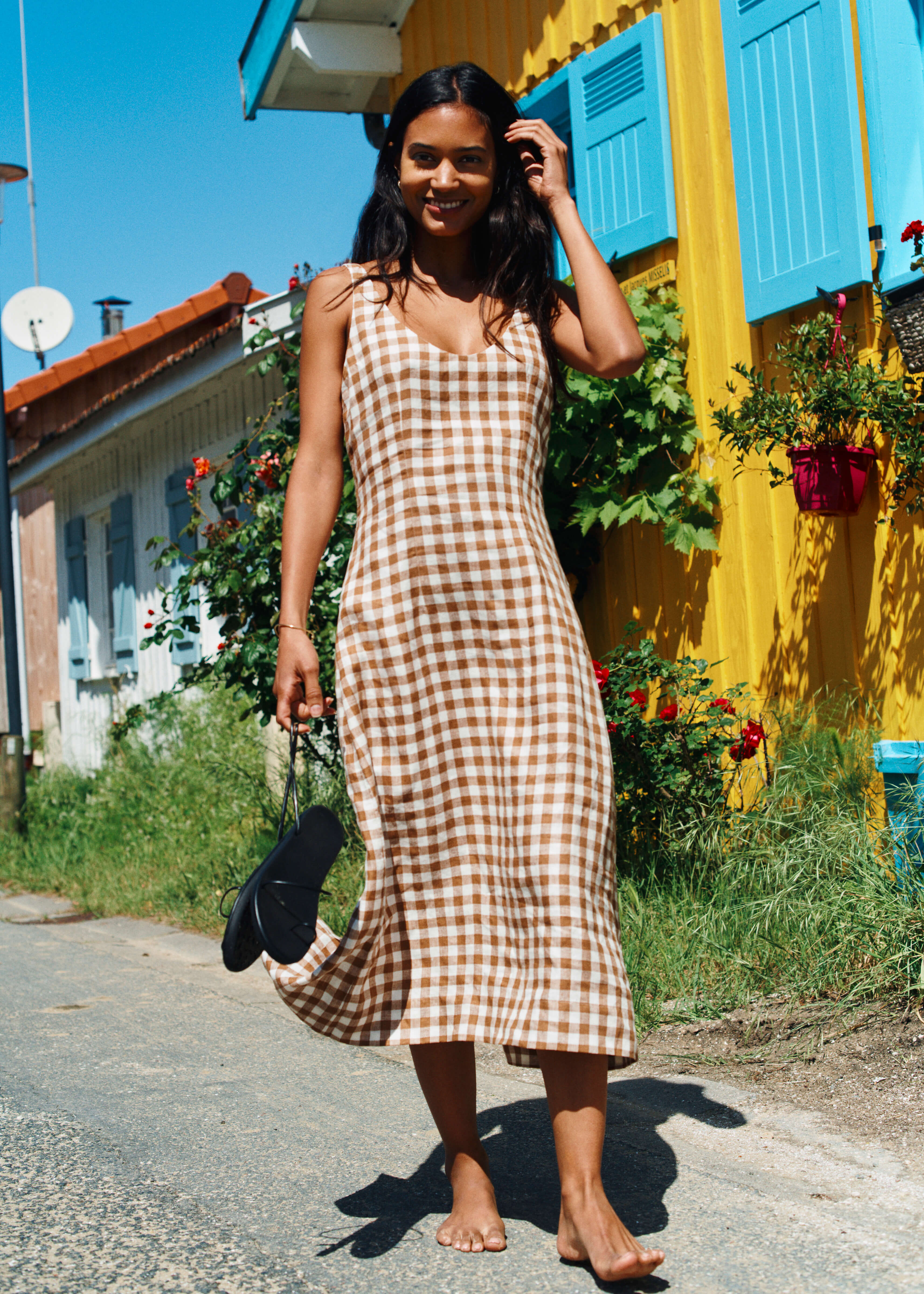 Vero Dress Brown Check Linen