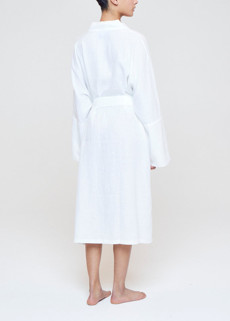Athens Short Robe White Organic Linen