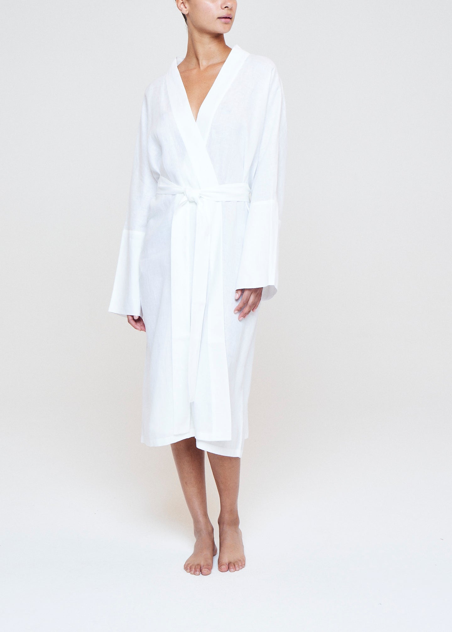 Athens Short Robe White Organic Linen