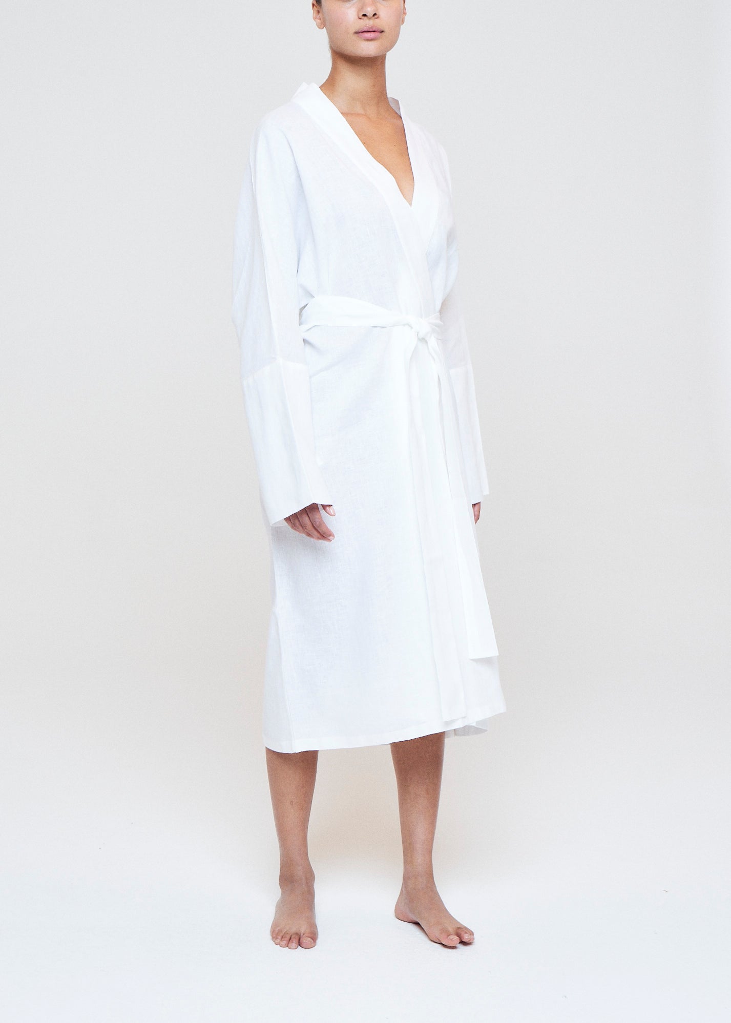 Athens Short Robe White Organic Linen