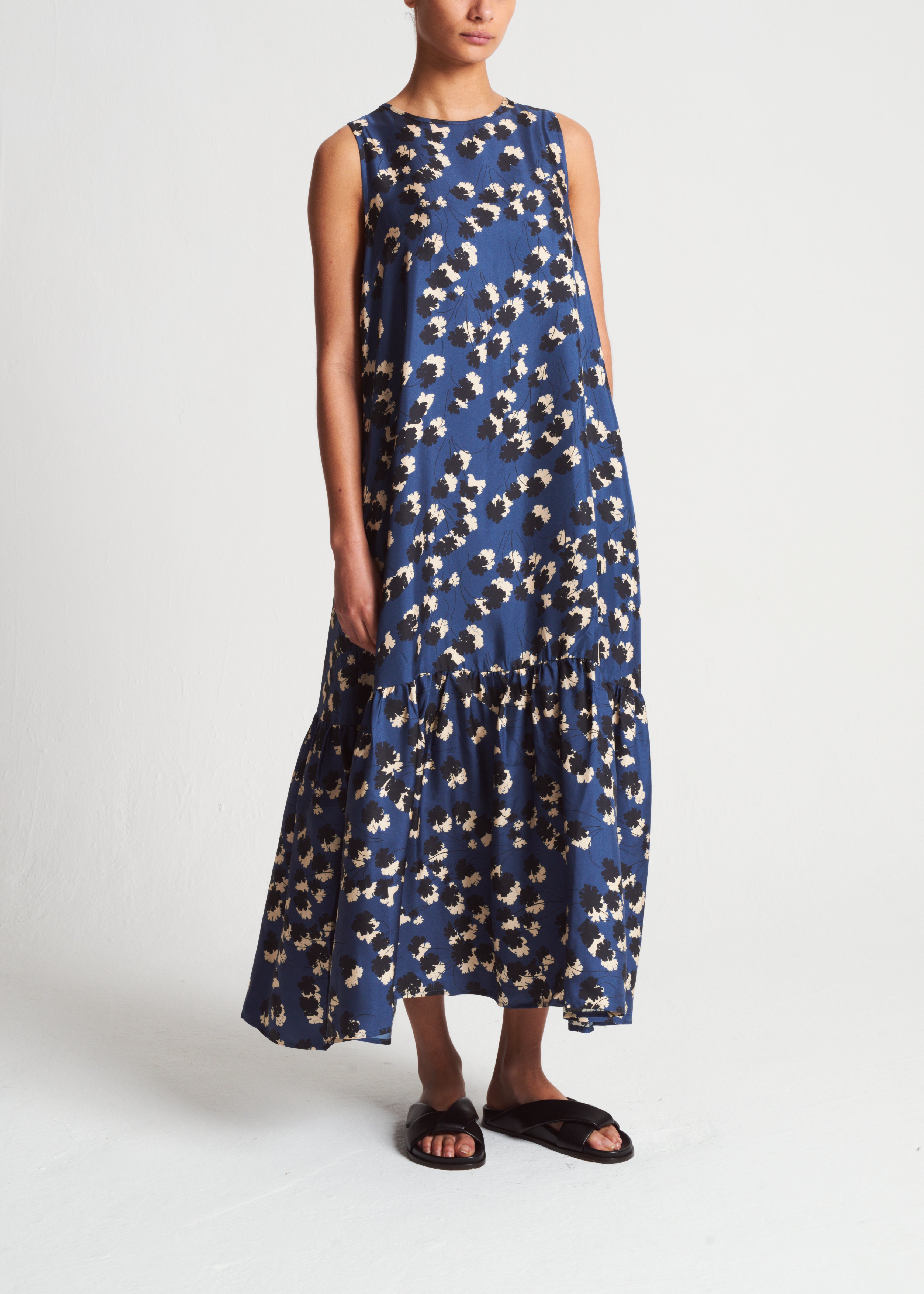 Rhea Dress Geranium Navy Silk Twill