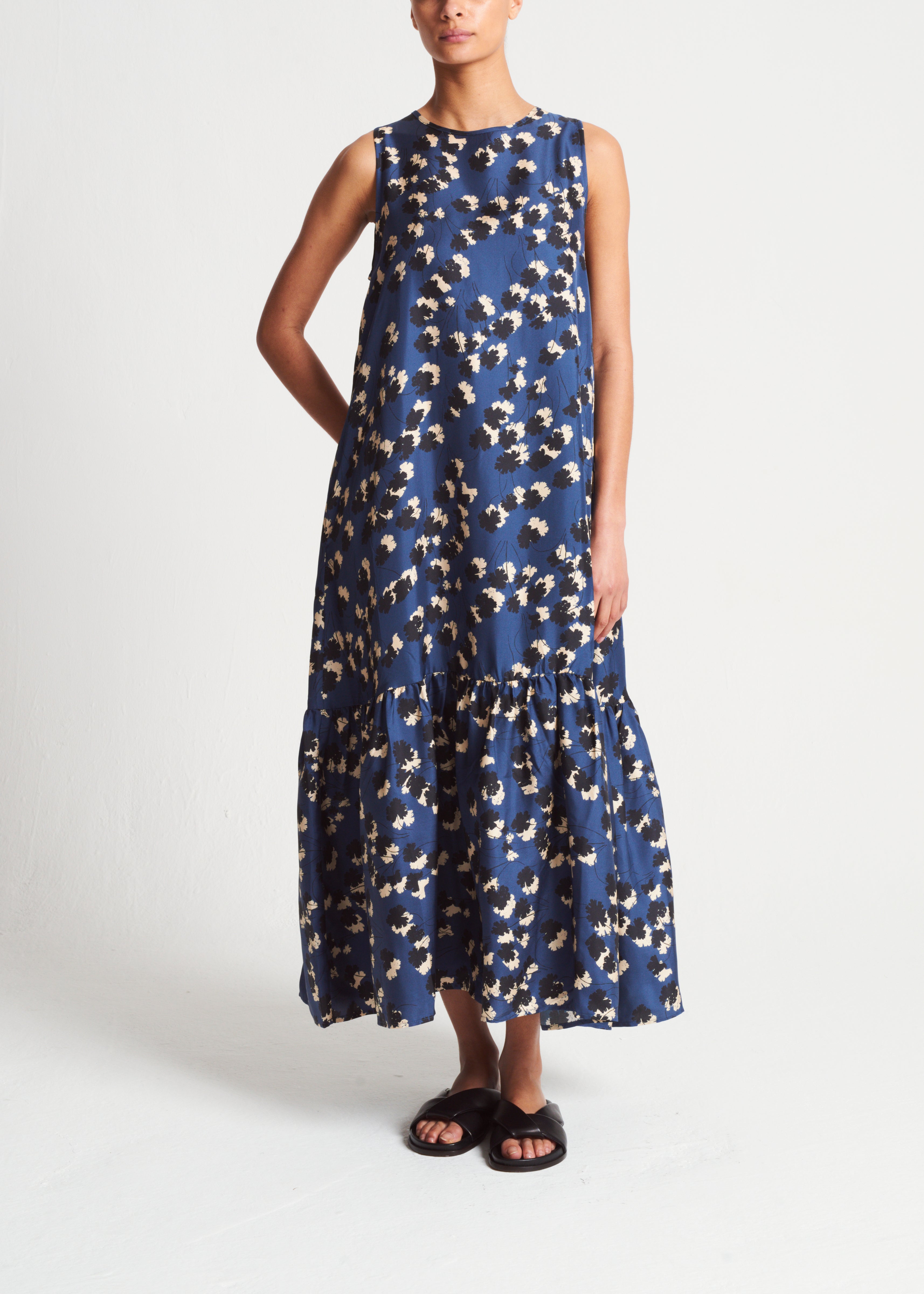 Rhea Dress Geranium Navy Silk Twill