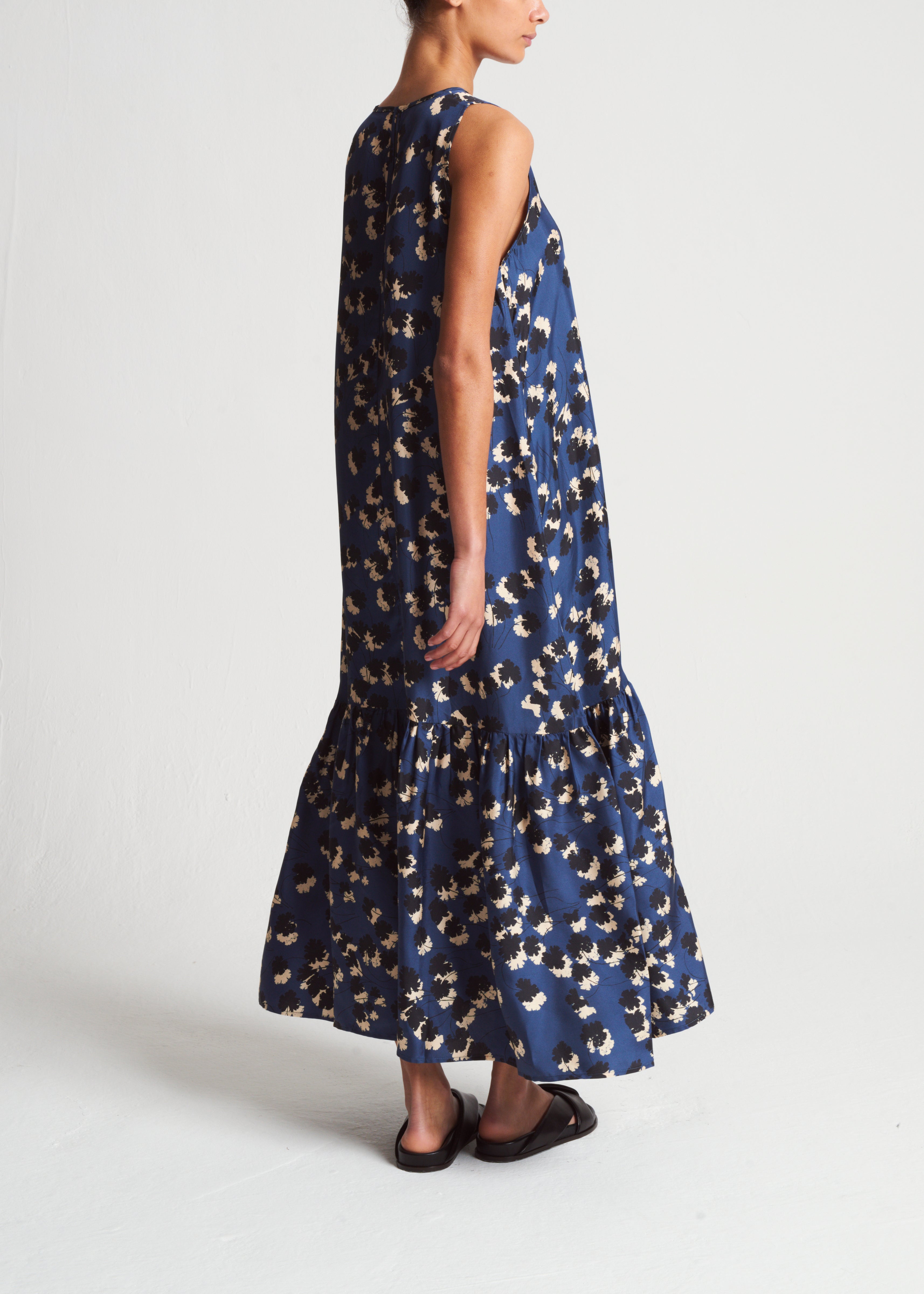 Rhea Dress Geranium Navy Silk Twill