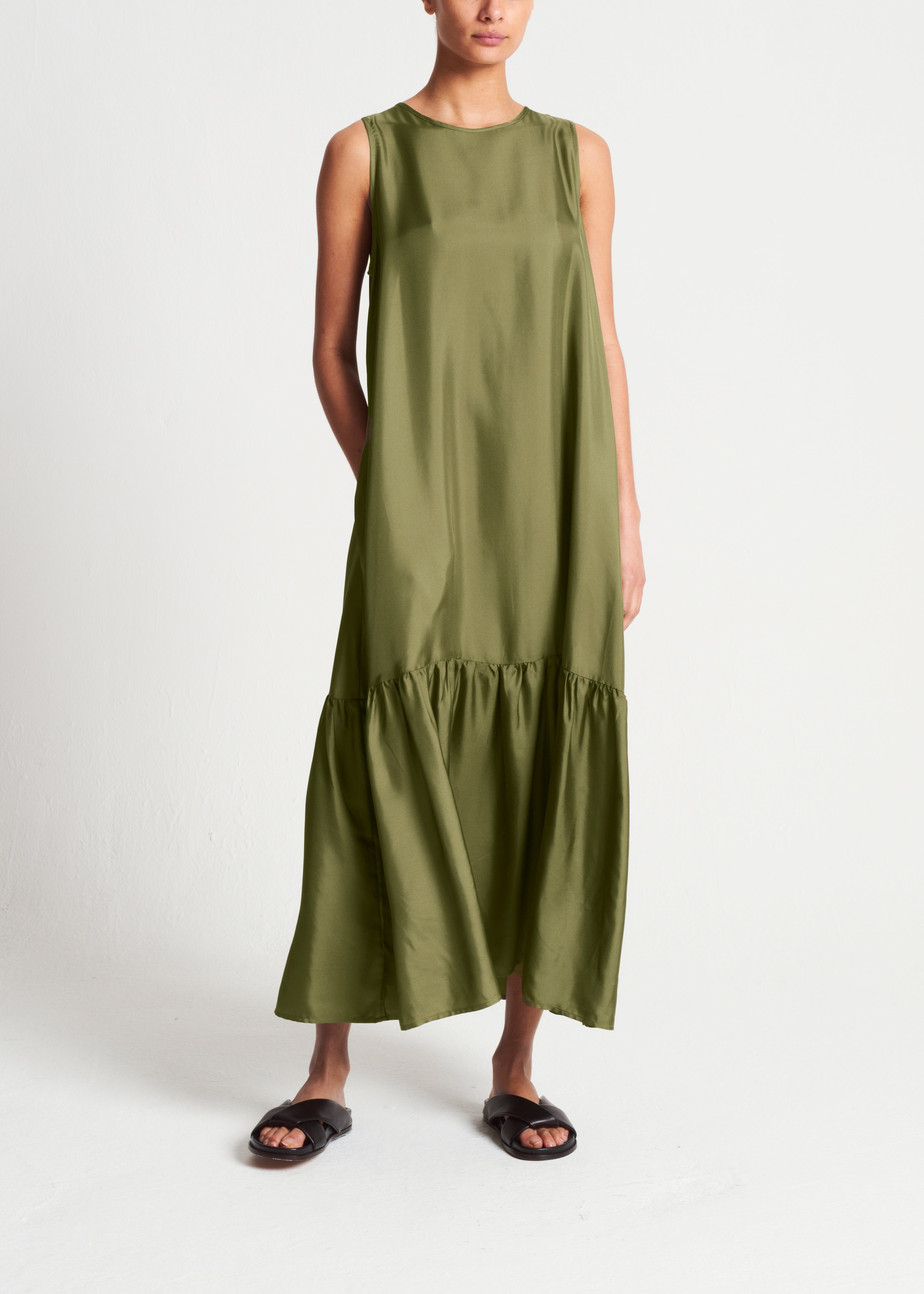 Rhea Dress Khaki Silk Twill