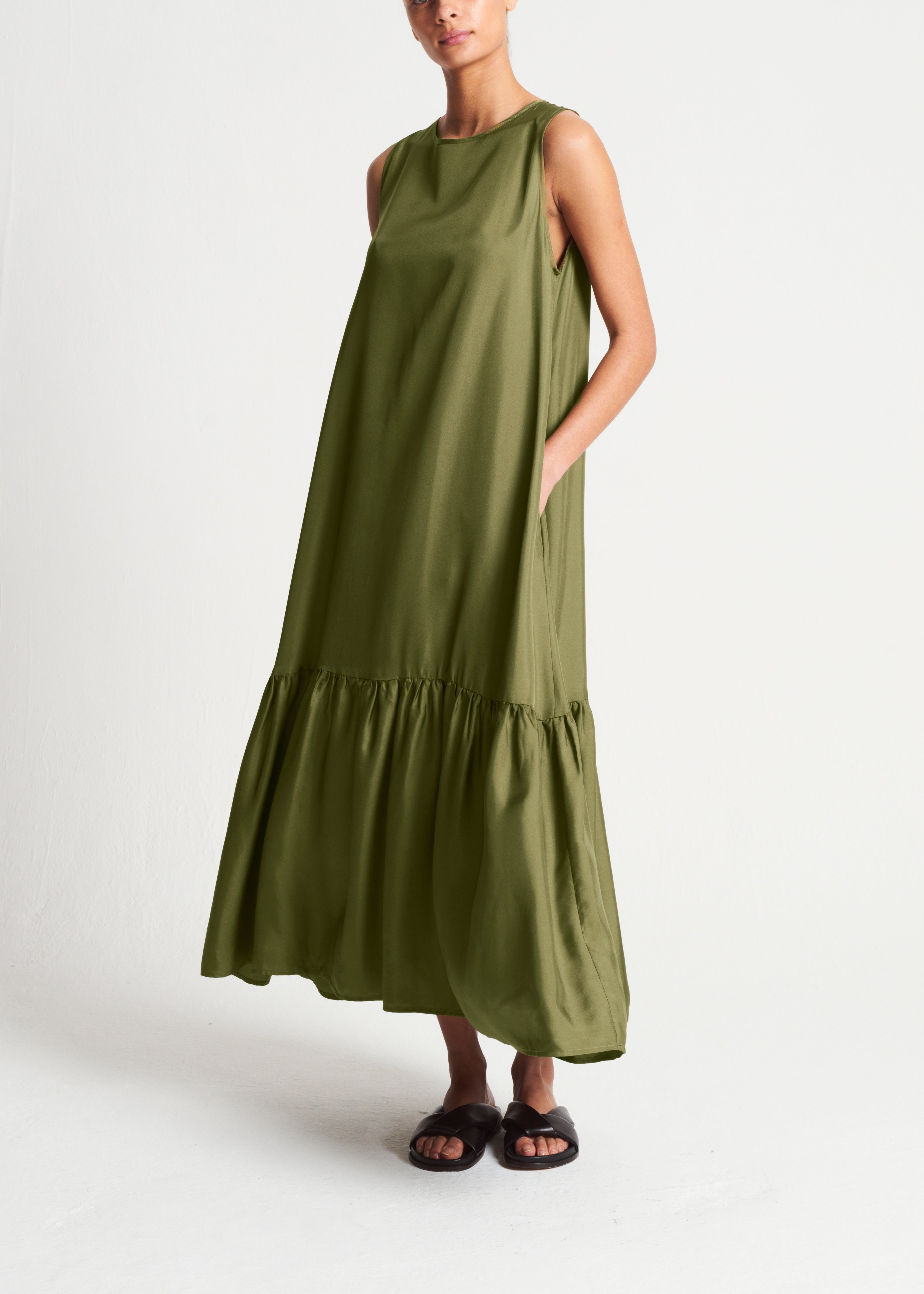 Rhea Dress Khaki Silk Twill