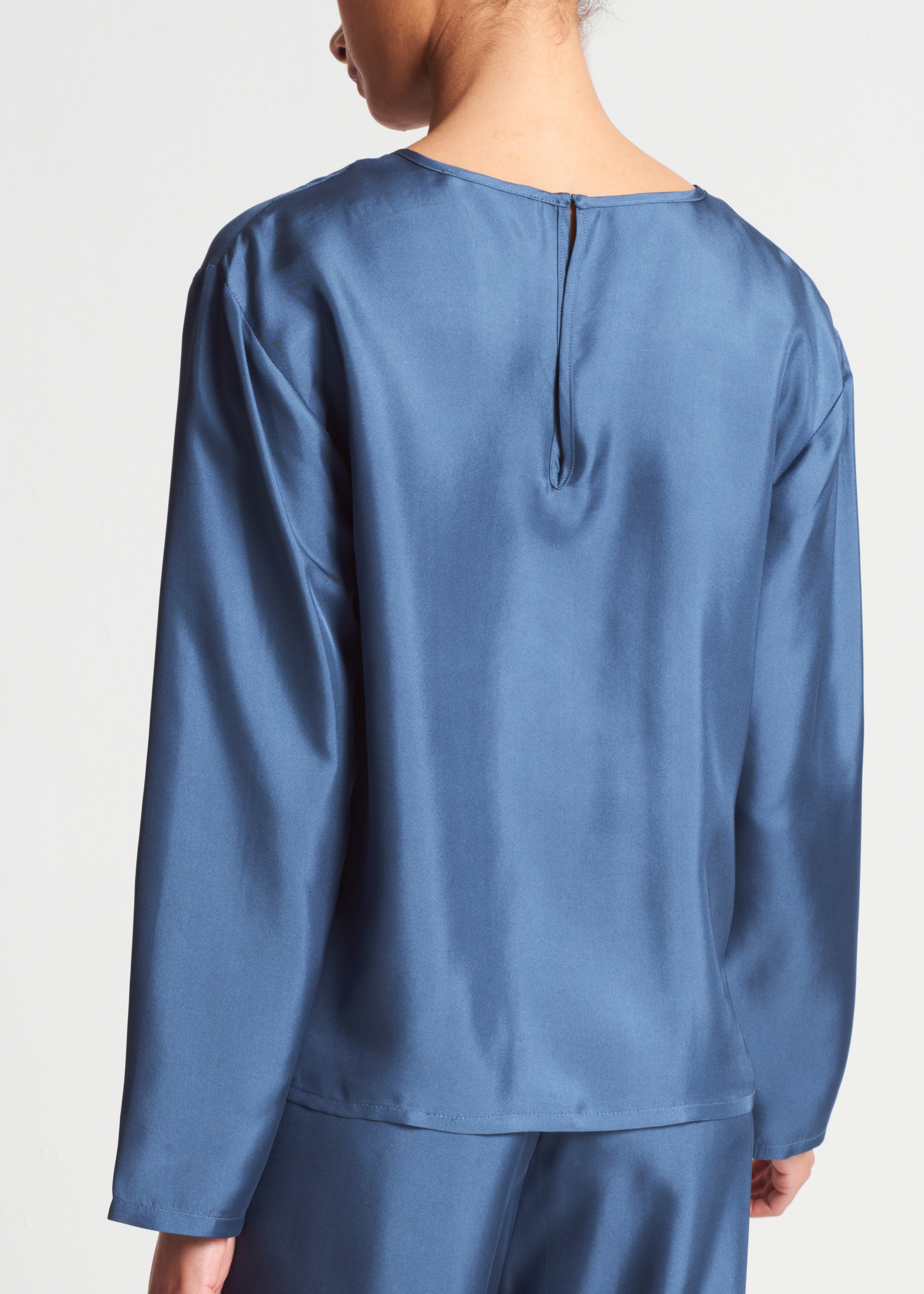 Mia Top Steel Blue Silk Twill