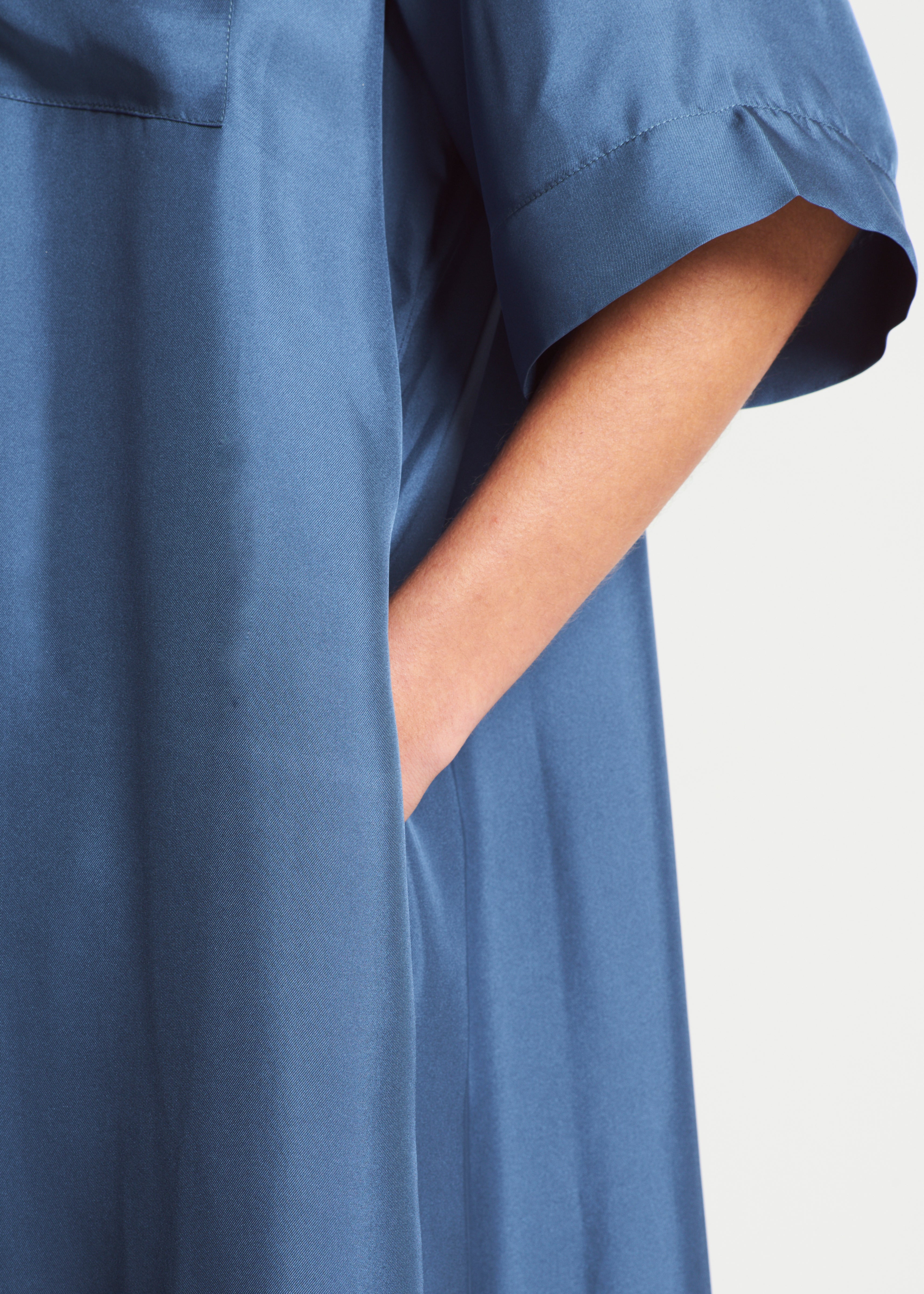 Amina Dress Steel Blue Silk Twill