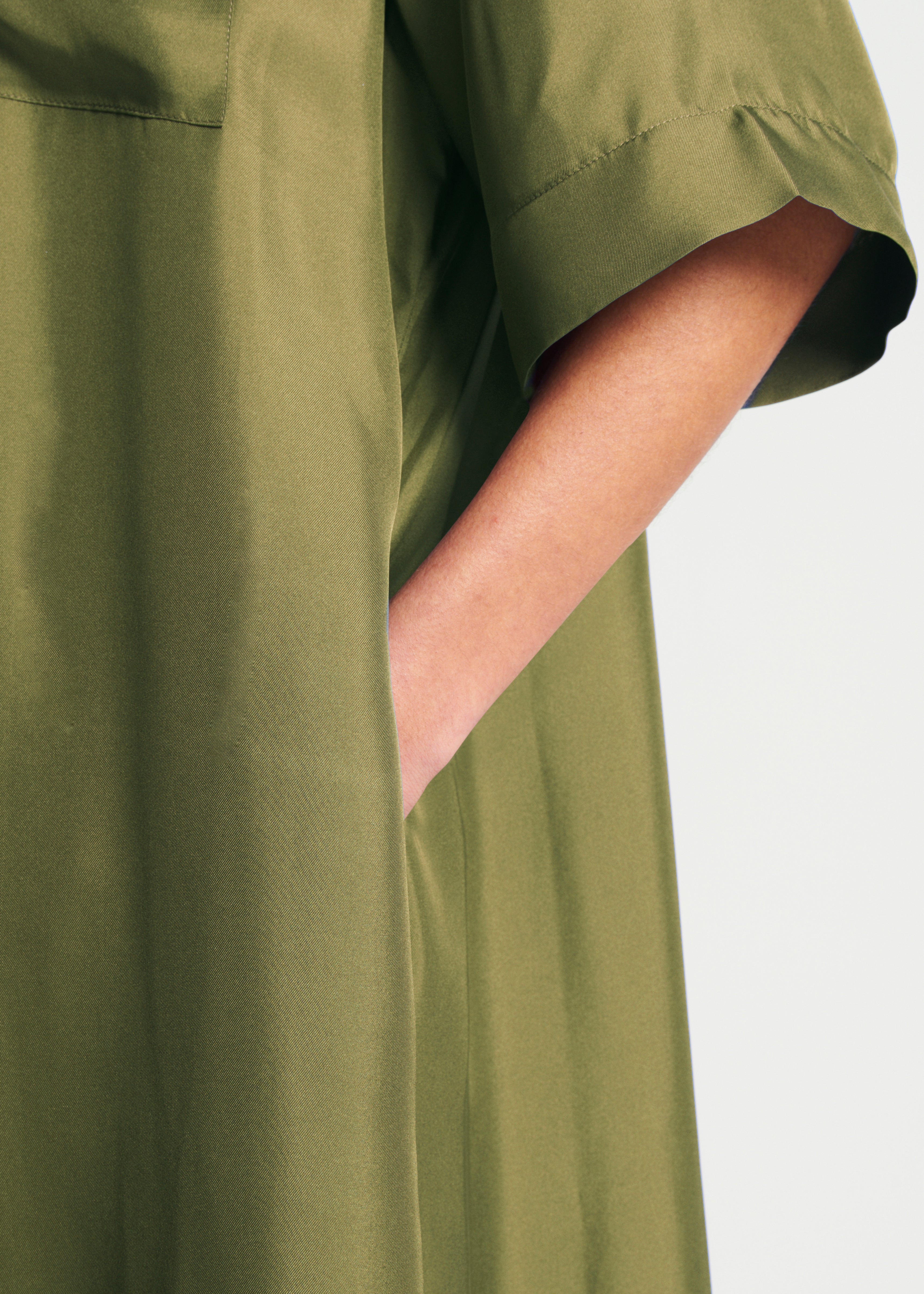 Amina Dress Khaki Silk Twill