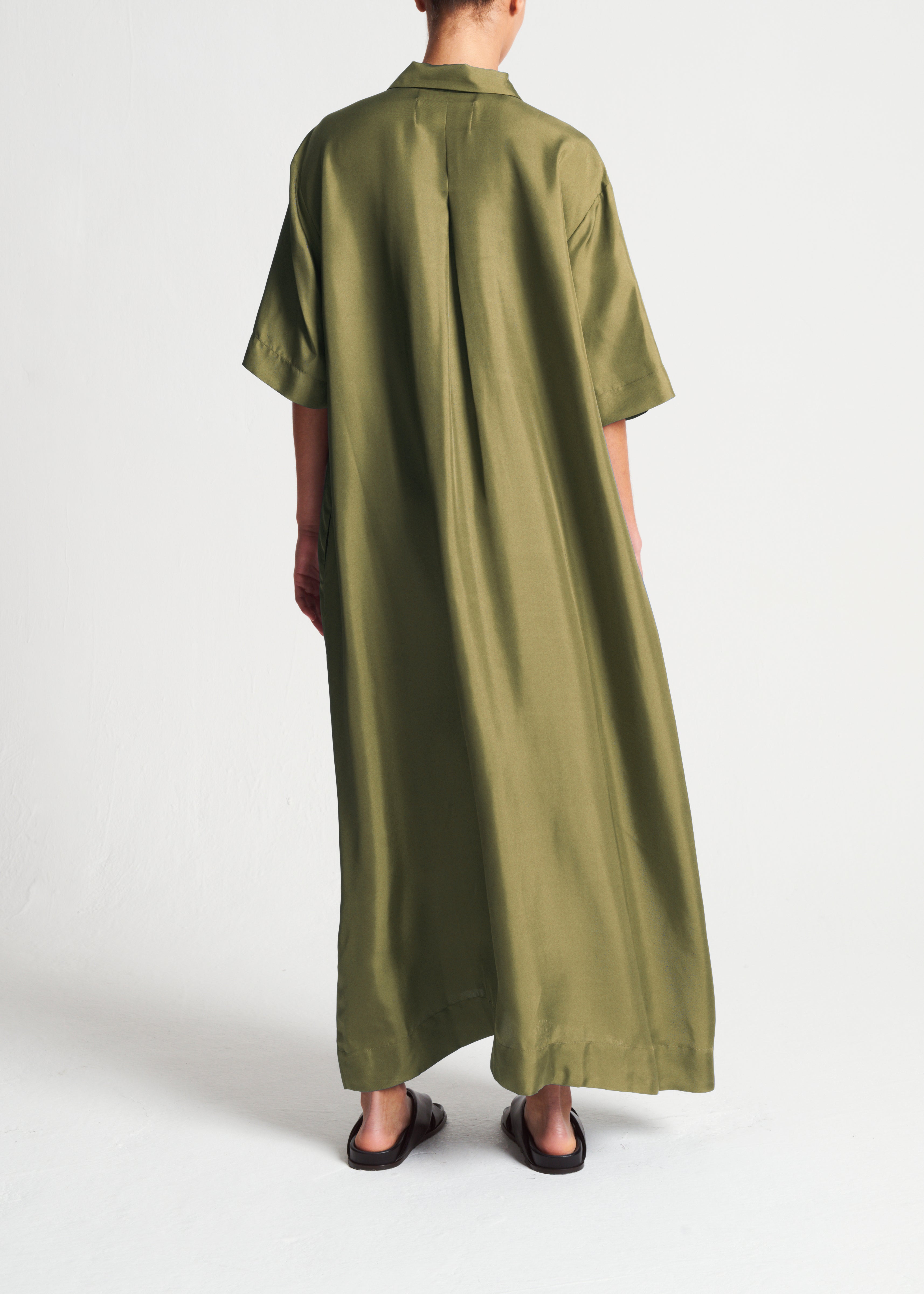 Amina Dress Khaki Silk Twill