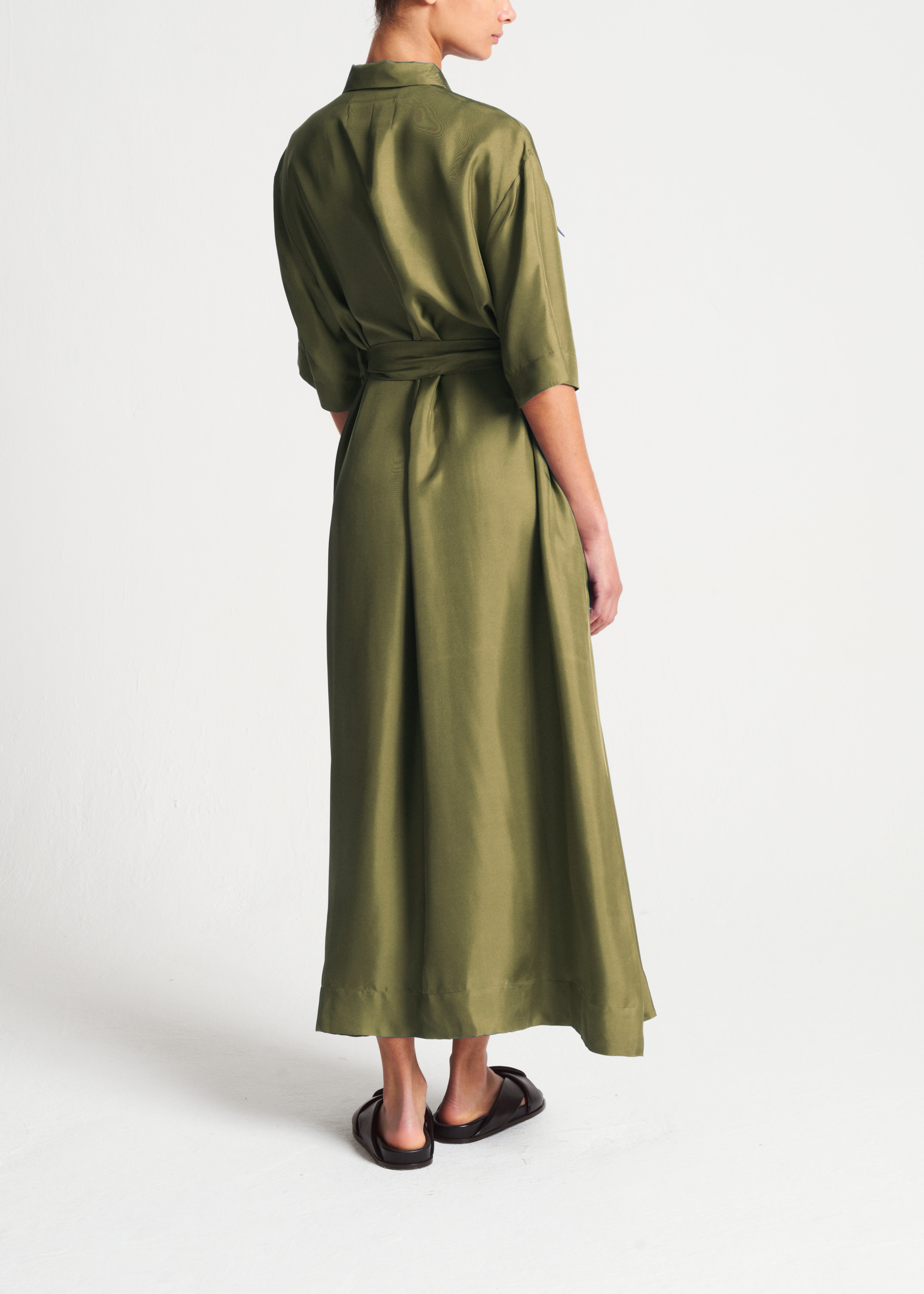 Amina Dress Khaki Silk Twill