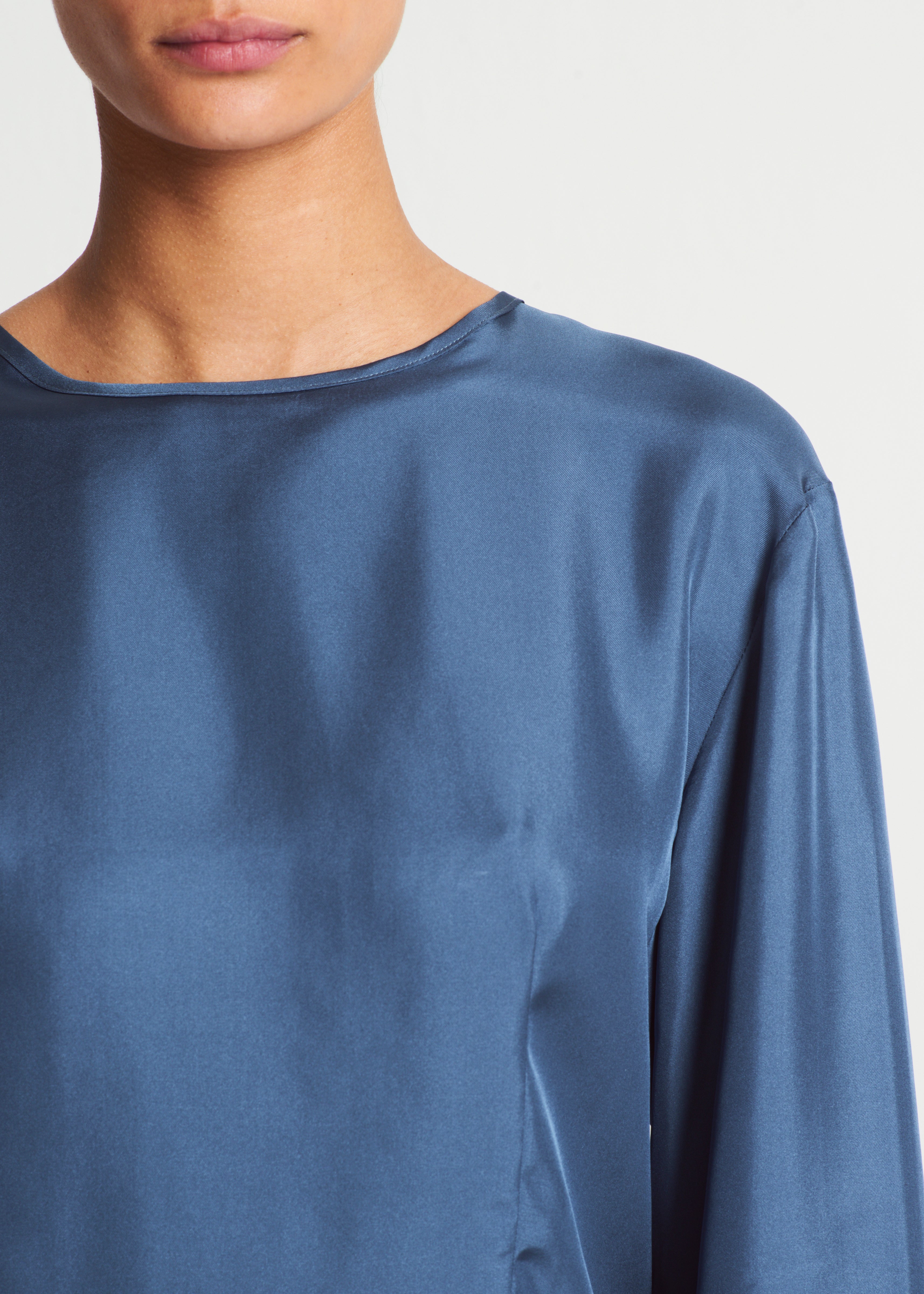 Mia Top Steel Blue Silk Twill