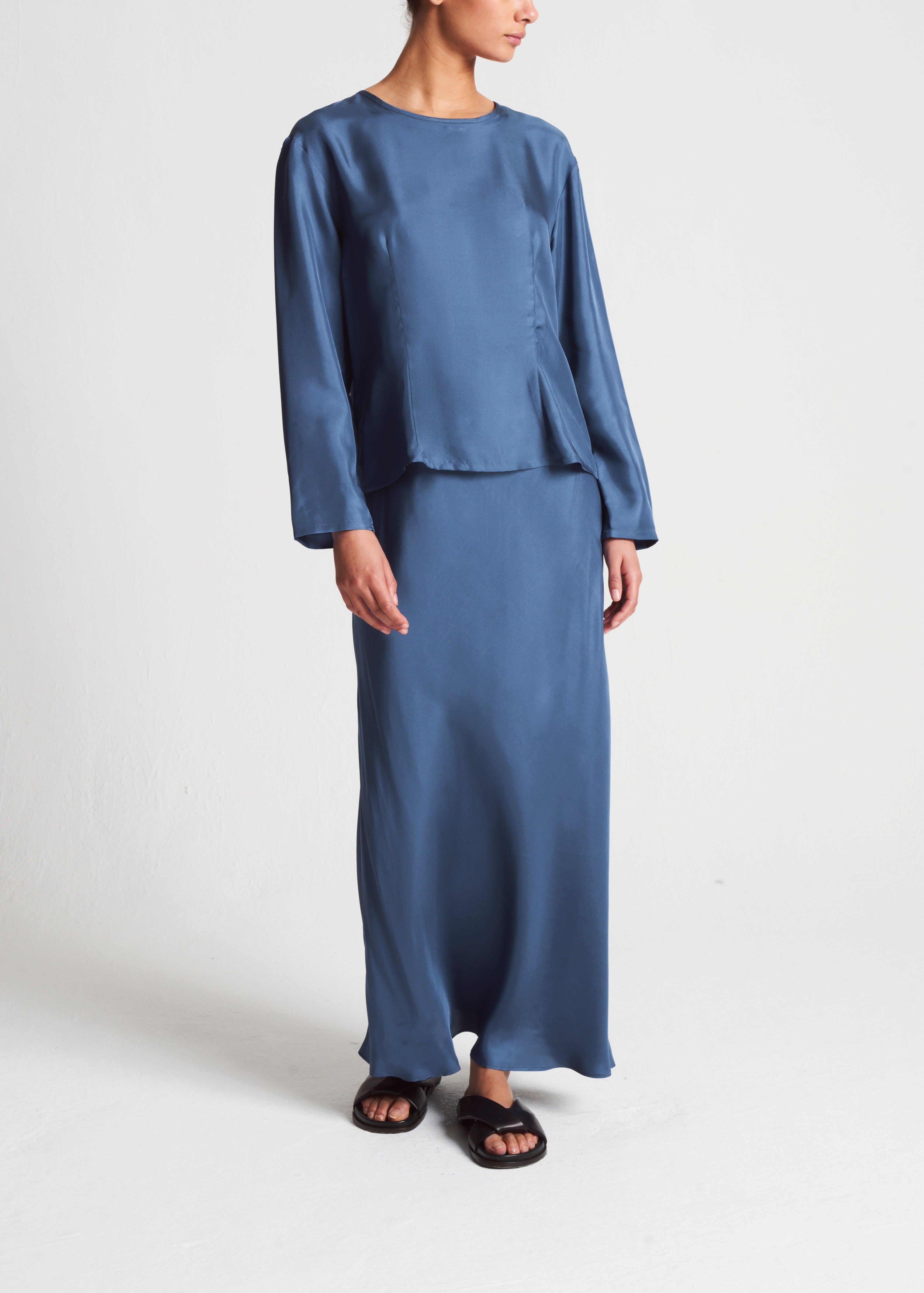 Mia Top Steel Blue Silk Twill