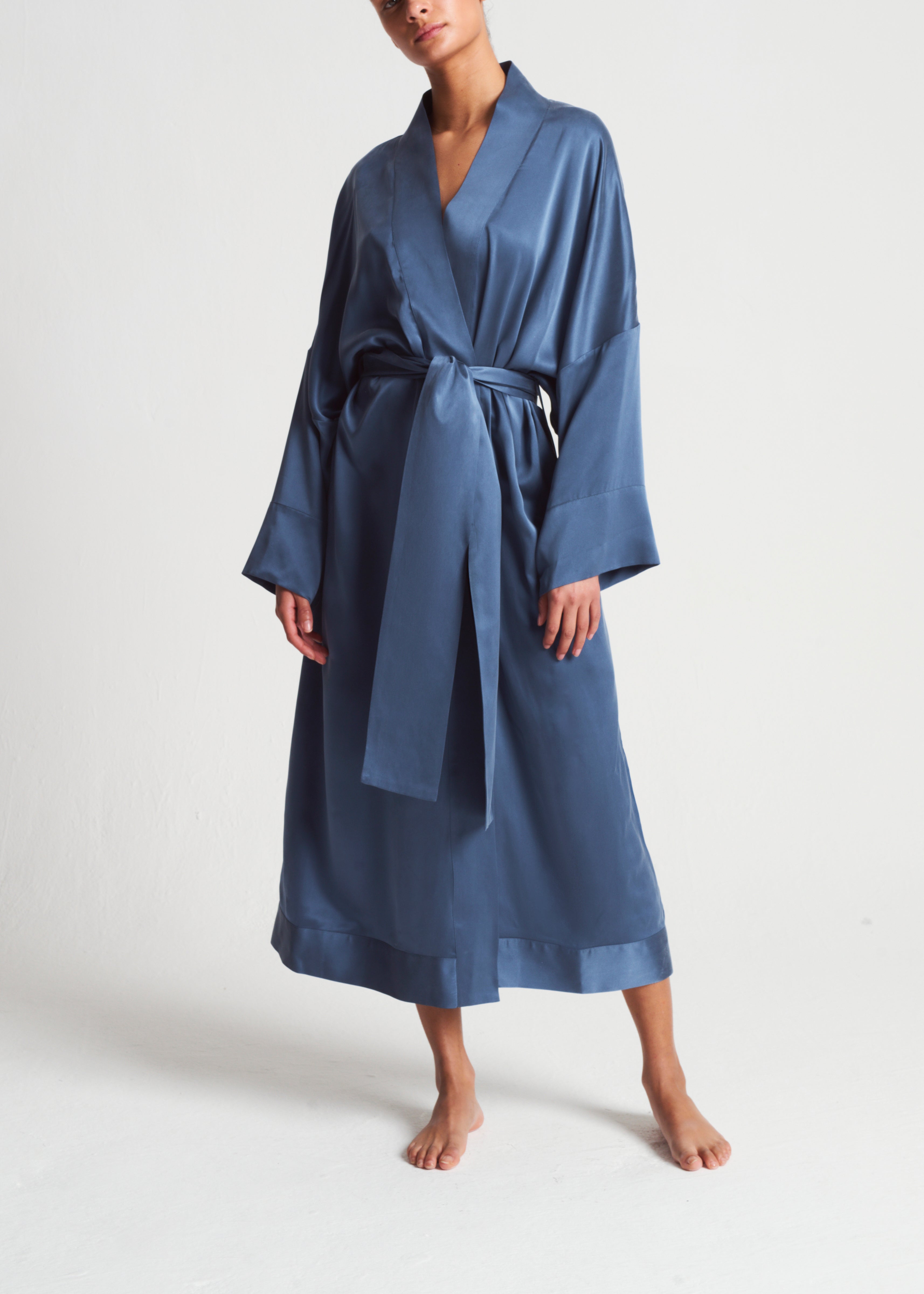 Athens Robe Steel Blue Silk Charmeuse