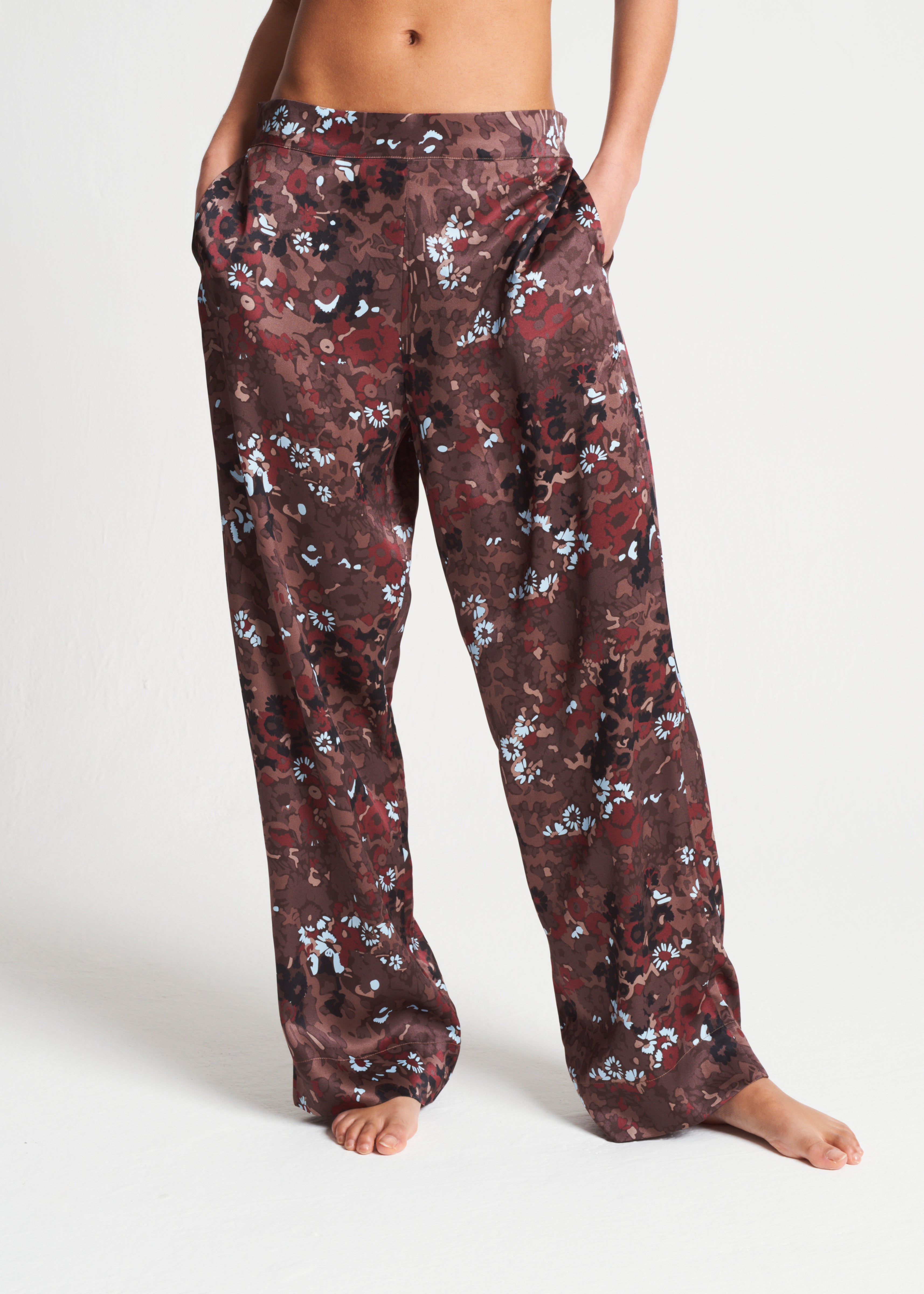 London Pyjama Bottom Winter Flower Cocoa Silk Charmeuse