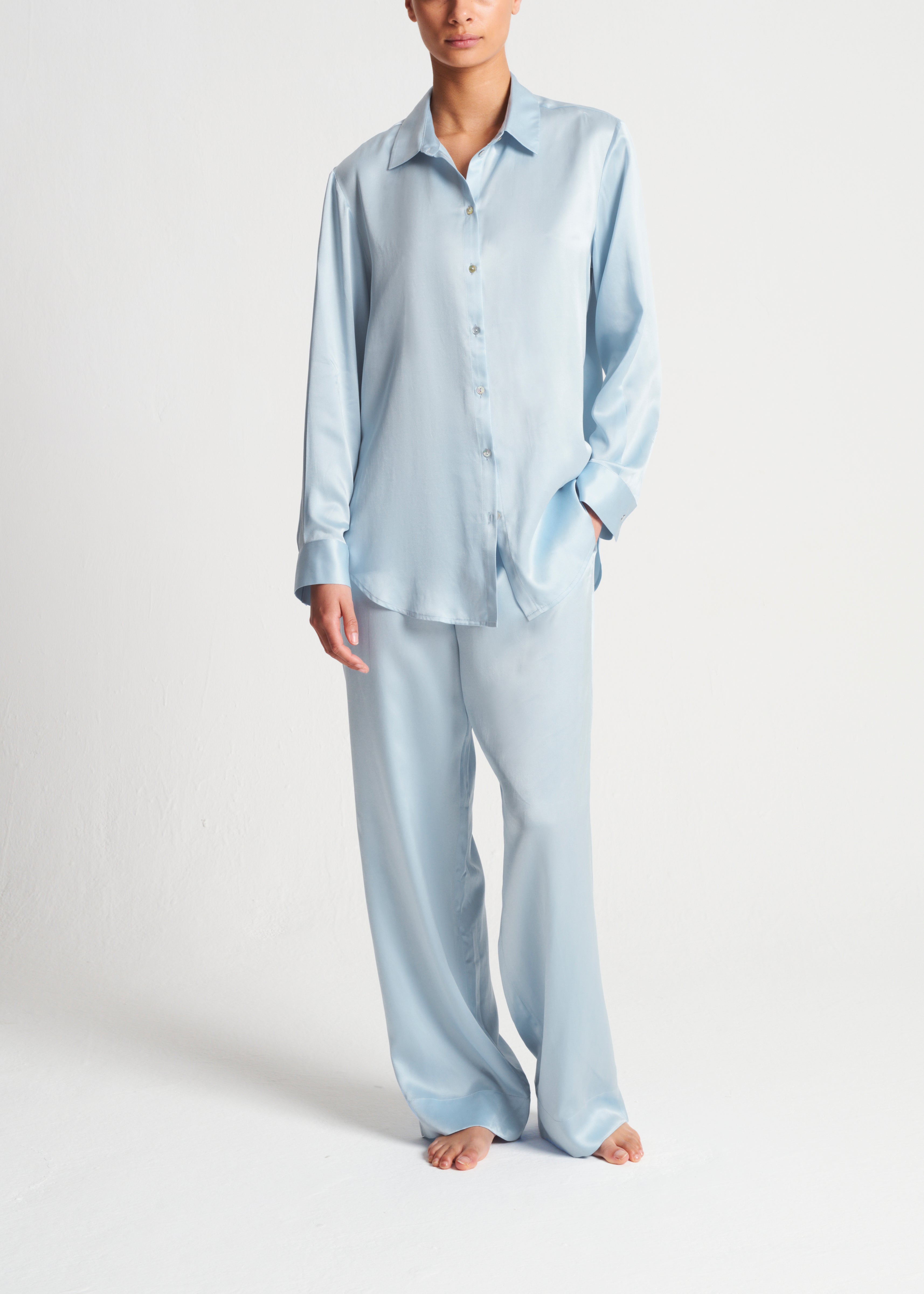 London Pyjama Bottom Sky Blue Silk Charmeuse