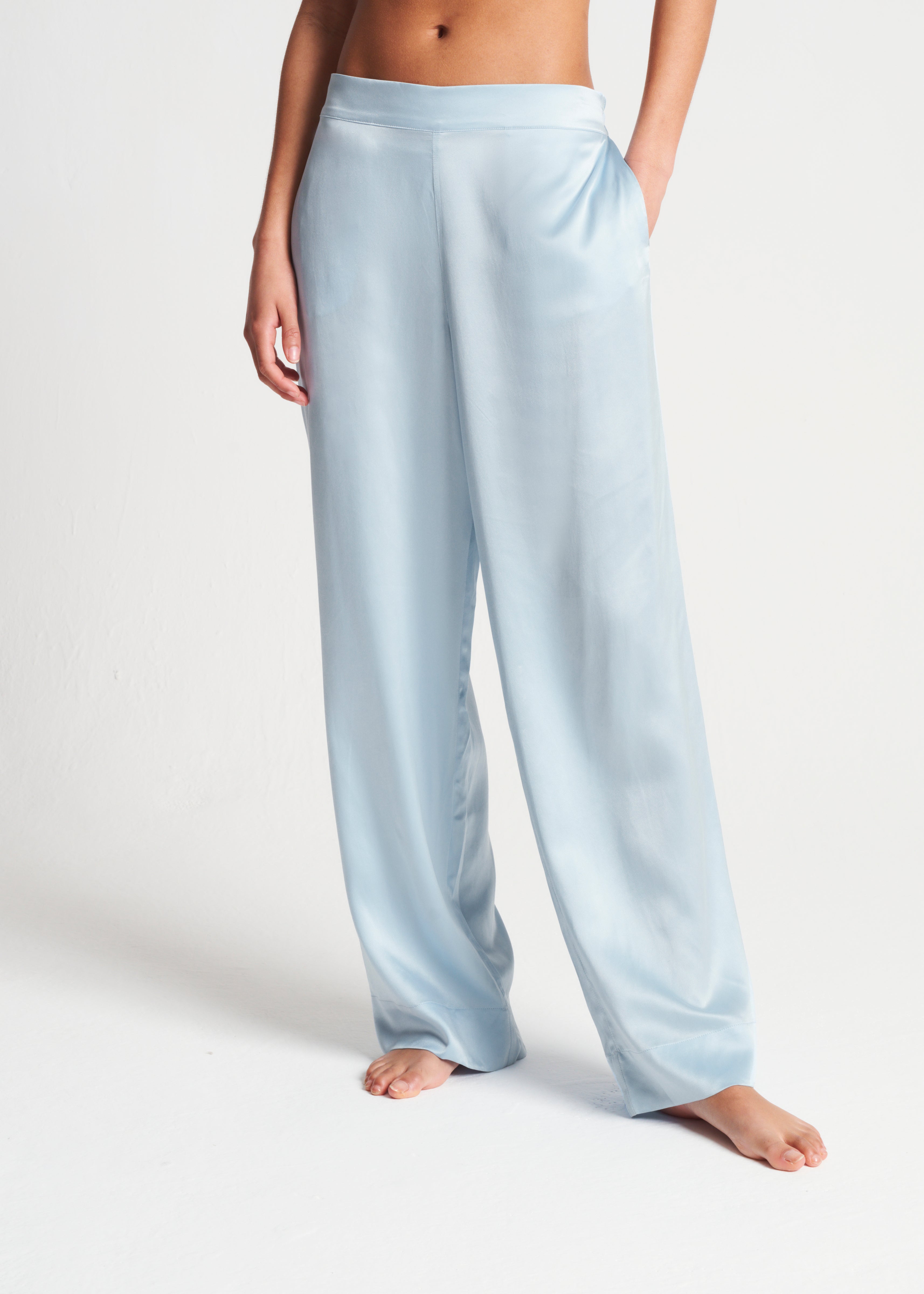 London Pyjama Bottom Sky Blue Silk Charmeuse