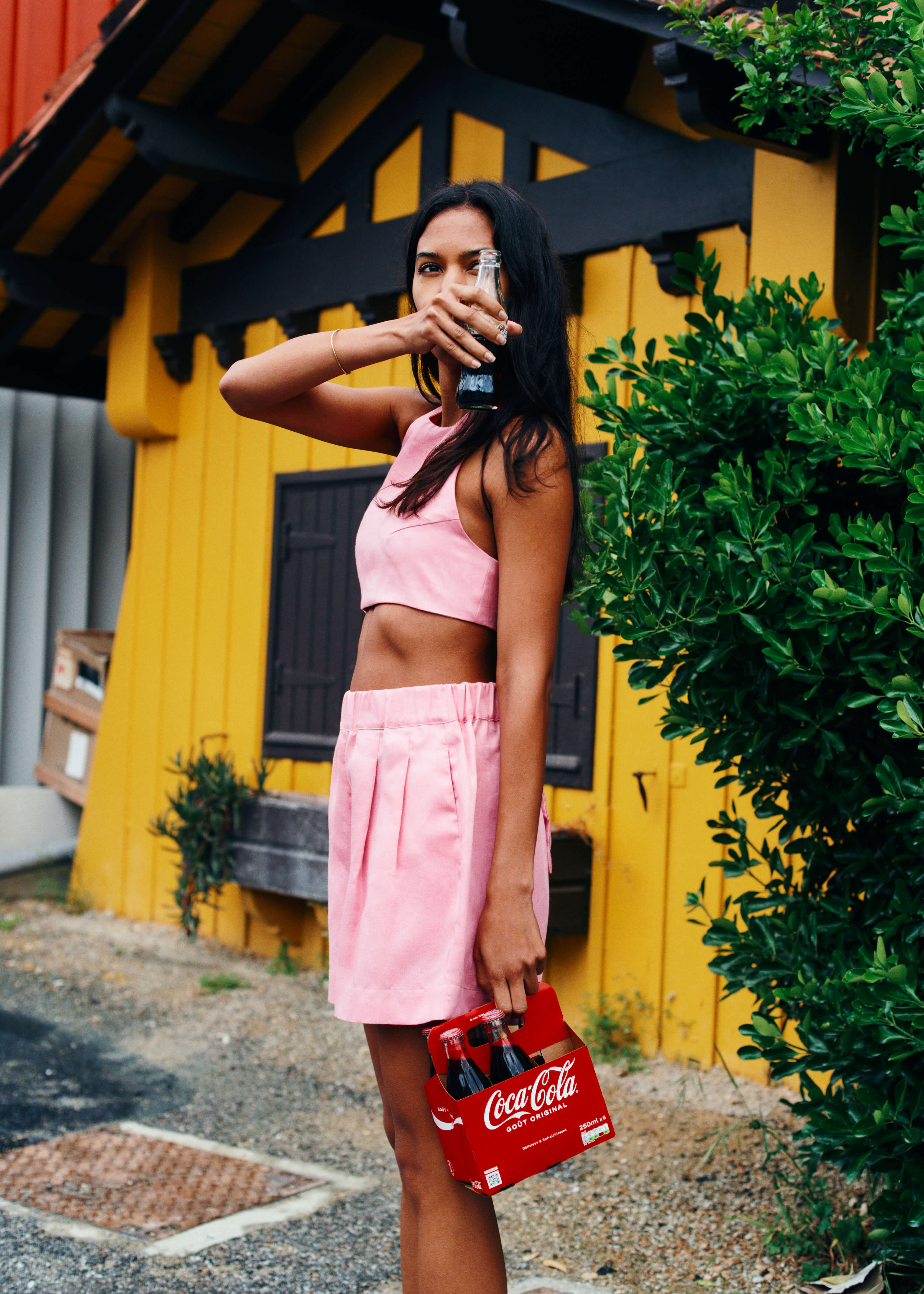 Marseille Crop Top Bubblegum Heavy Linen