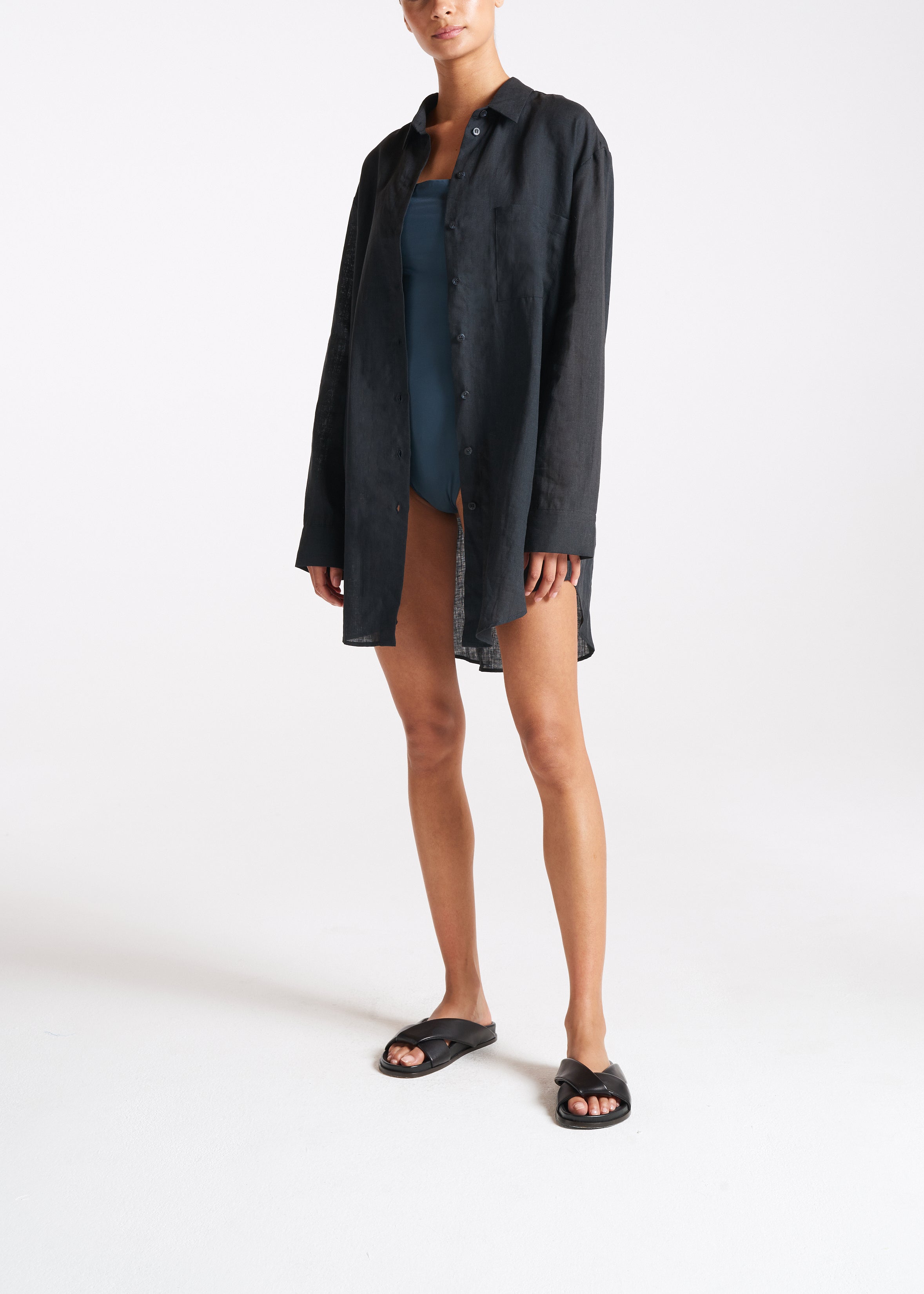 Formentera Oversized Shirt Black Organic Linen